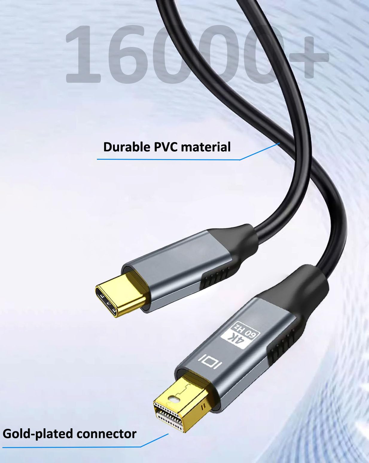4K USB C to Mini DisplayPort Cable 6FT - Thunderbolt 3 Compatible for MacBook Pro/Air (2024-2016), iPhone 15 Series, Surface Book 2, Galaxy S23/S21/S20/S10/S9 - High-Speed Video & Audio Transmission for Home Office, Gaming & Presentations