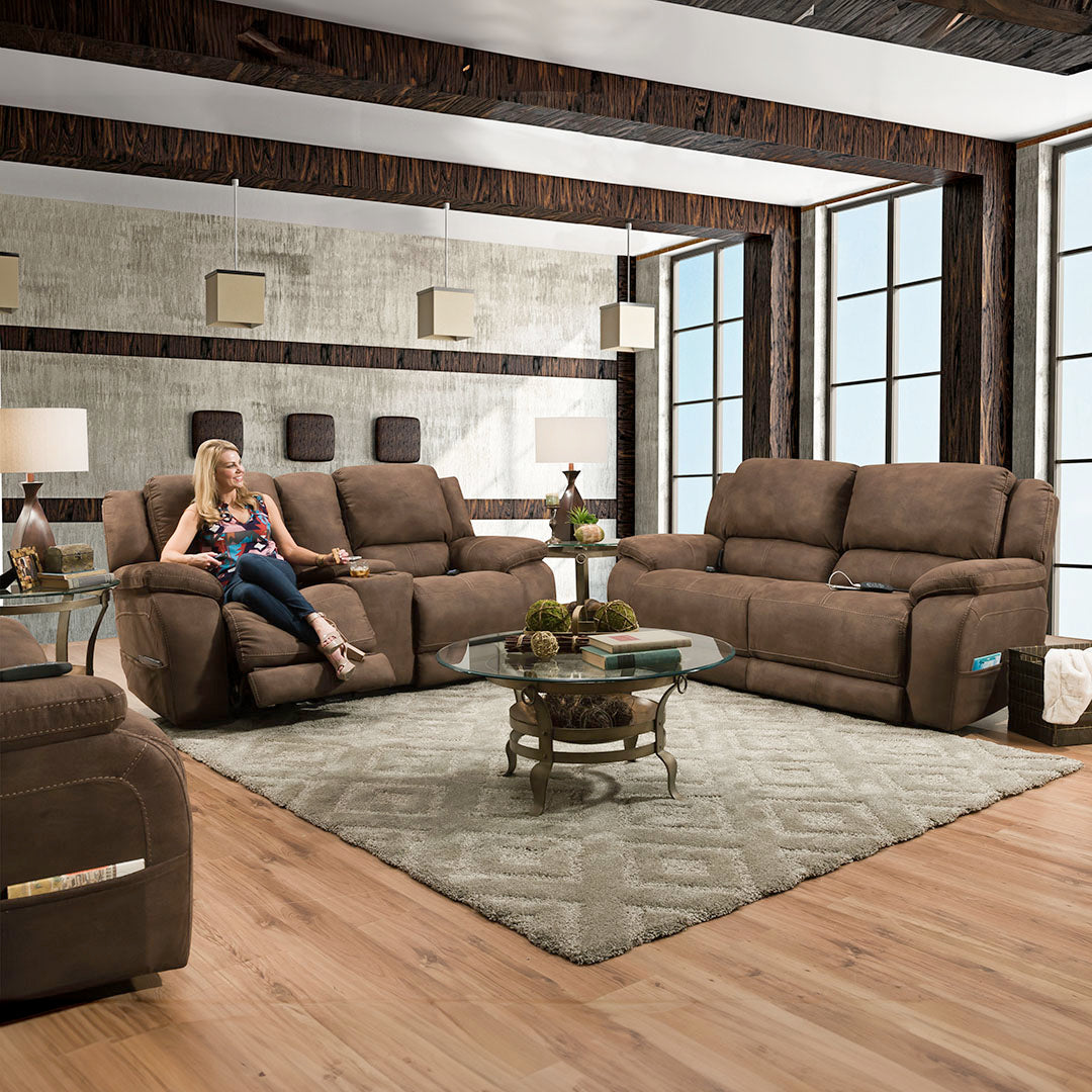 Perdido Power Console Loveseat - Modern Reclining Sofa with USB Charging & Cup Holders for Living Room, Home Theater, and Game Room Relaxation