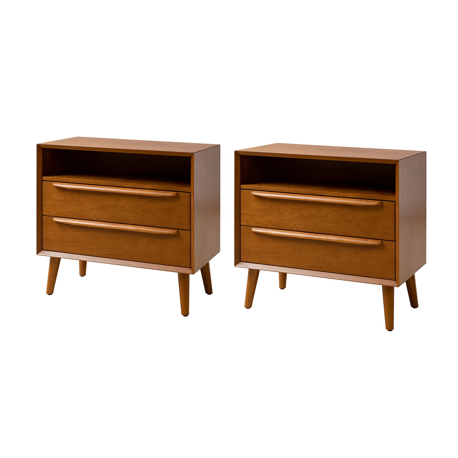 Mid Century Modern Nightstand with 2 Drawers & Built-in USB Outlets - Stylish Bedside Table for Bedroom, Living Room, or Office