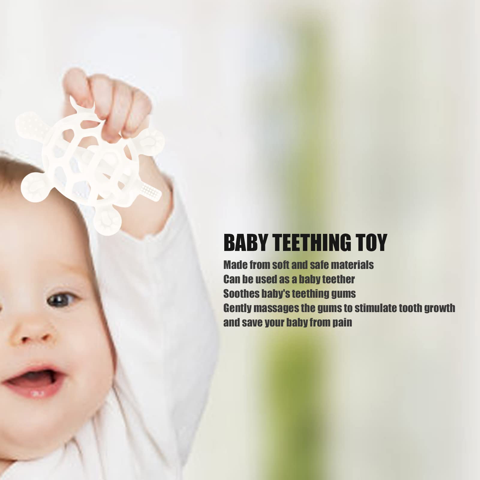 Organic Baby Teether - Food-Grade Safe Turtle-Shaped Chew Toy for Infants & Toddlers (Beige) | Helps Soothe Teething Pain & Prevents Hand Chewing - Perfect for Home, Daycare & Travel Use