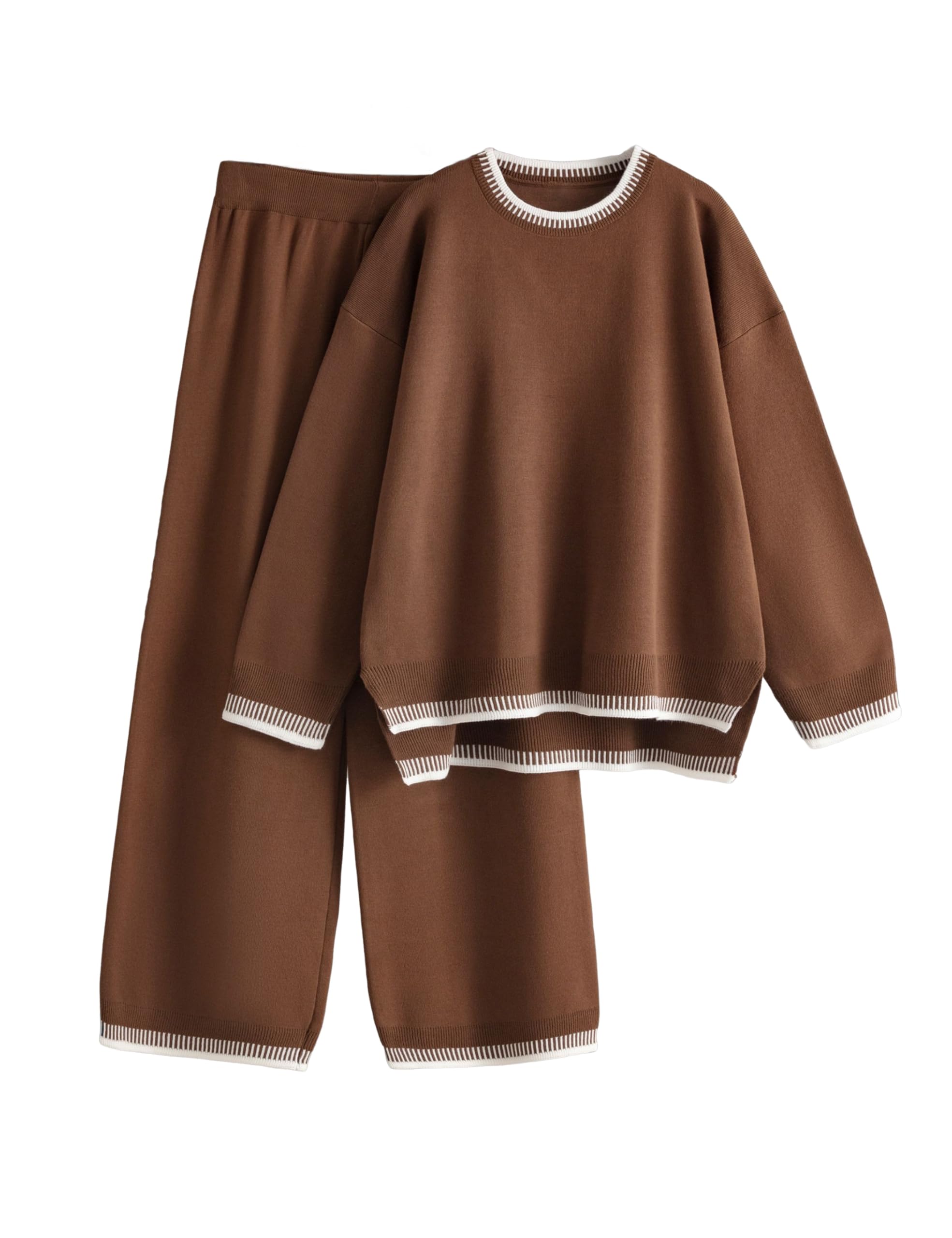 Lentta Women's 2 Piece Sweater Set - Long Sleeve Knit Pullover Top & Wide Leg Pants Lounge Outfit - Cozy Winter Tracksuit for Home, Office & Casual Wear