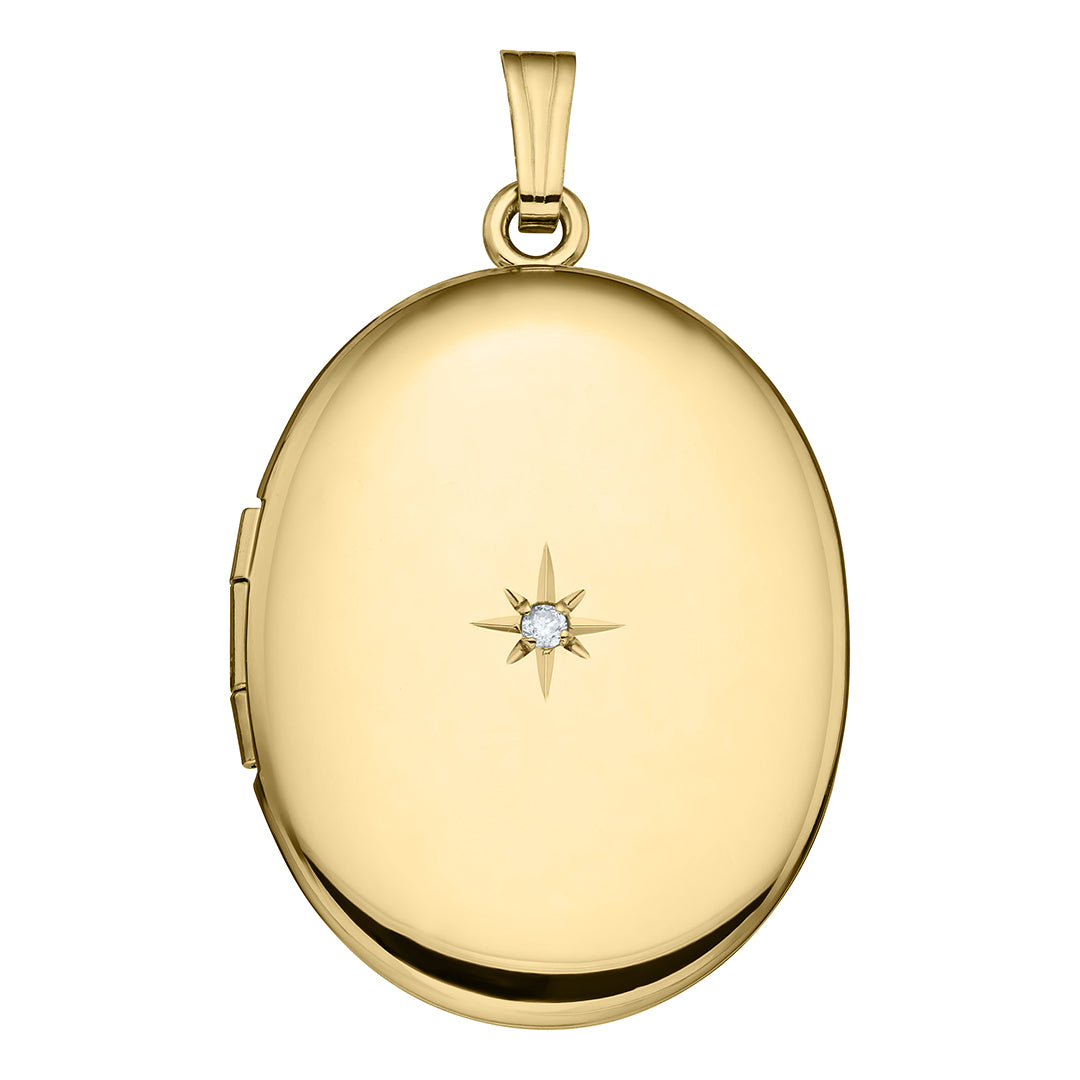 14K Yellow Gold Diamond Oval Locket Necklace 23x30mm - Elegant Jewelry Gift for Women, Perfect for Valentine's Day, Anniversary & Special Occasions