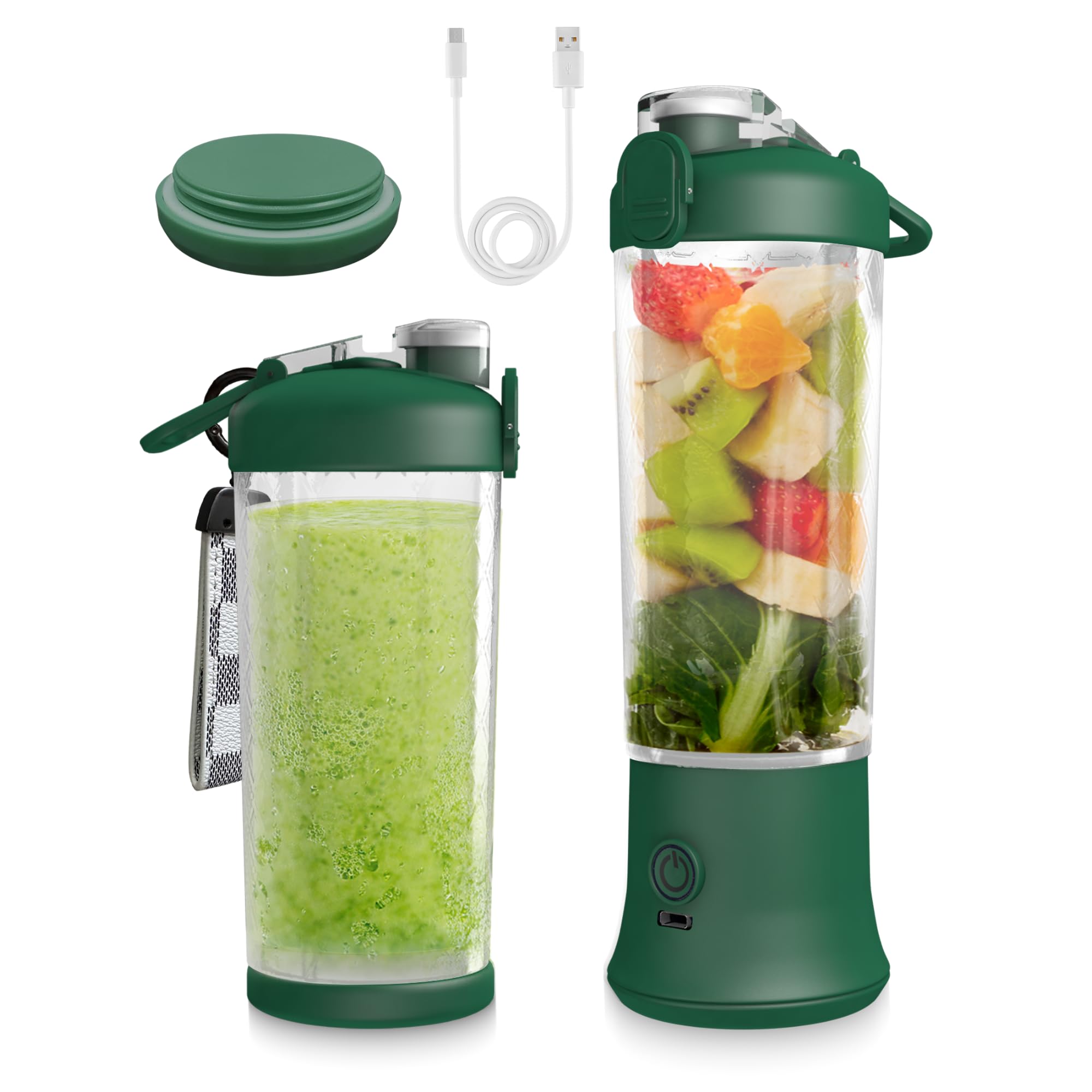 SSKAWorldwide Portable Blender - 21oz Rechargeable Personal Blender with 6 Blades for Smoothies, Shakes & Juices | Perfect for Home, Office, Gym, Sports & Travel | Compact & Lightweight (Green)