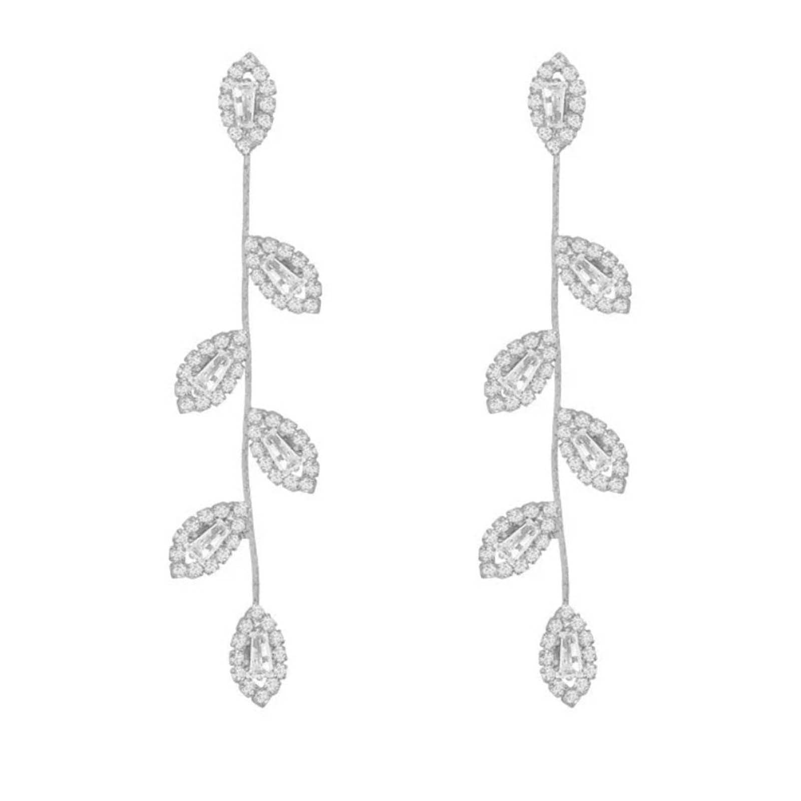 Luxury Diamond Encrusted Zircon Leaf Tassel Earrings for Women - Silver Ball & Black Gold Dangle Earrings - Perfect for Parties, Weddings and Evening Events