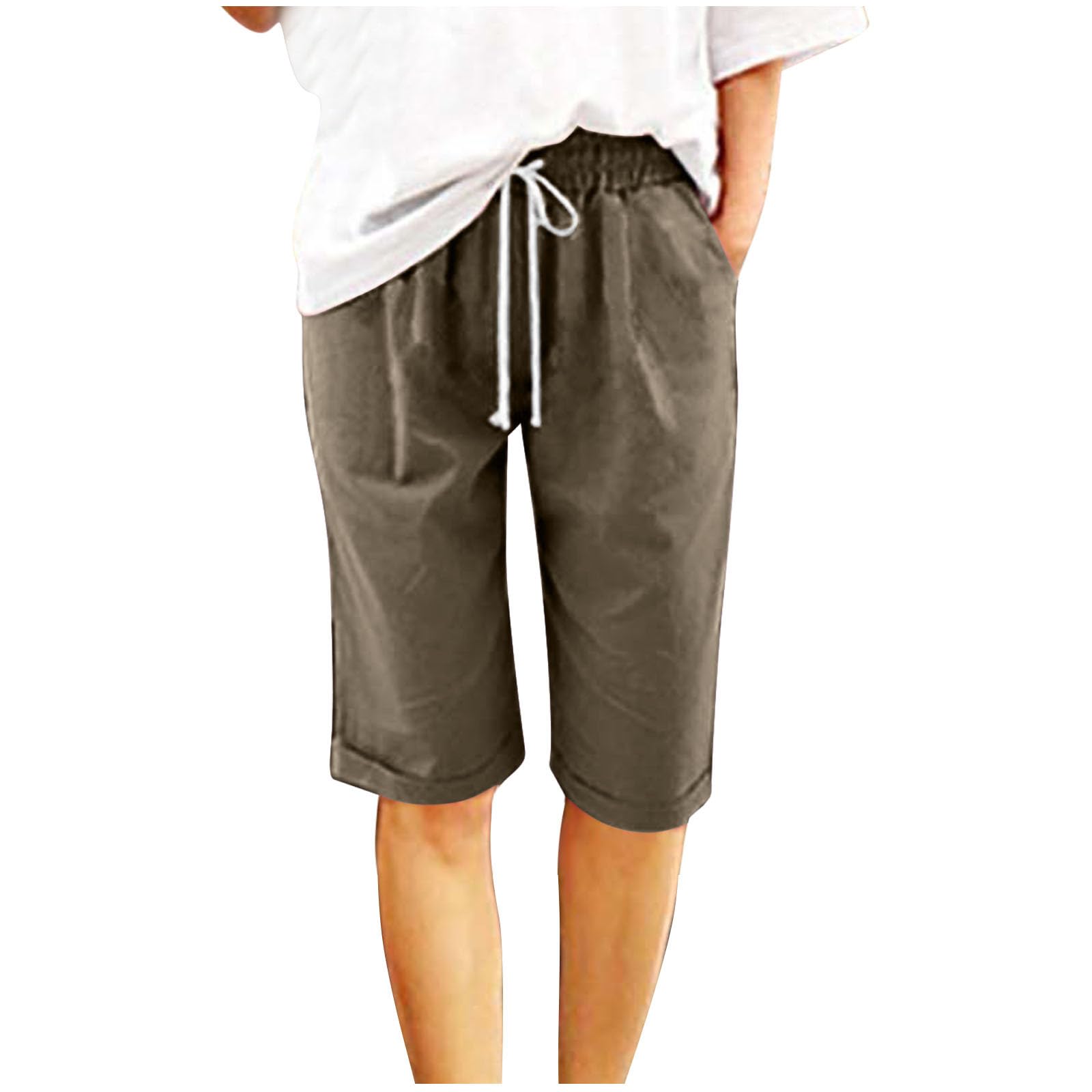 Women's Dressy Knee-Length Bermuda Shorts with Elastic Waist - Casual Summer Beach Shorts for Workout, Travel, and Outdoor Activities