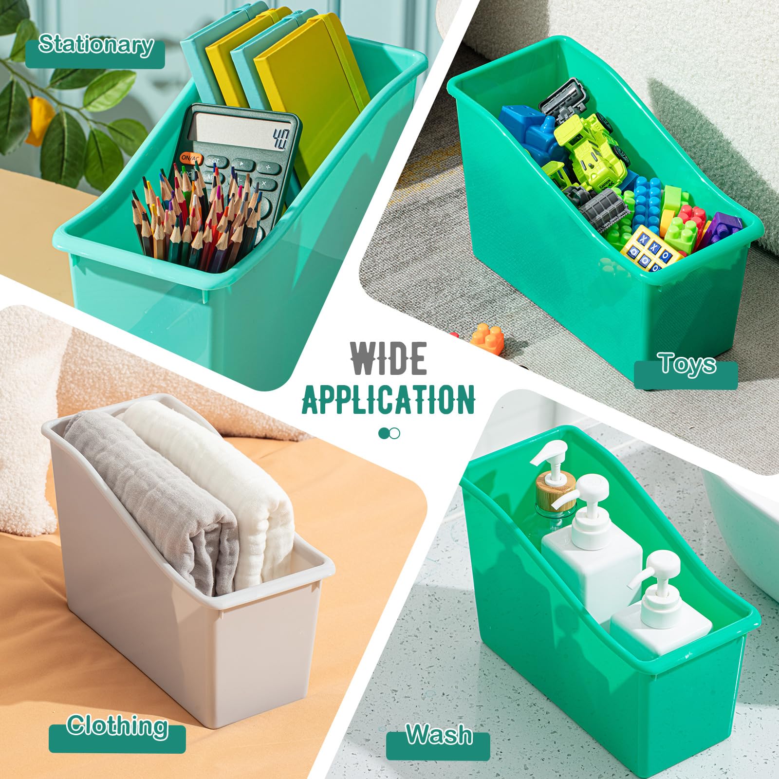 Geetery 24 Pcs Stackable Plastic Book Bins with 48 Labels - 11.5