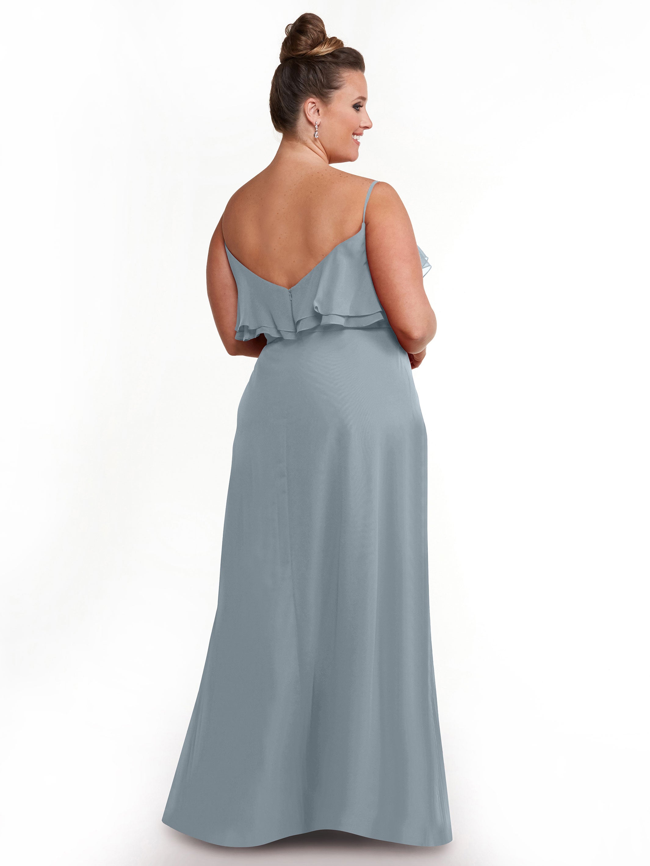 Elegant 80146 Sheath Chiffon Bridesmaid Dress with Ruffled Neckline - Perfect for Weddings, Formal Events & Special Occasions