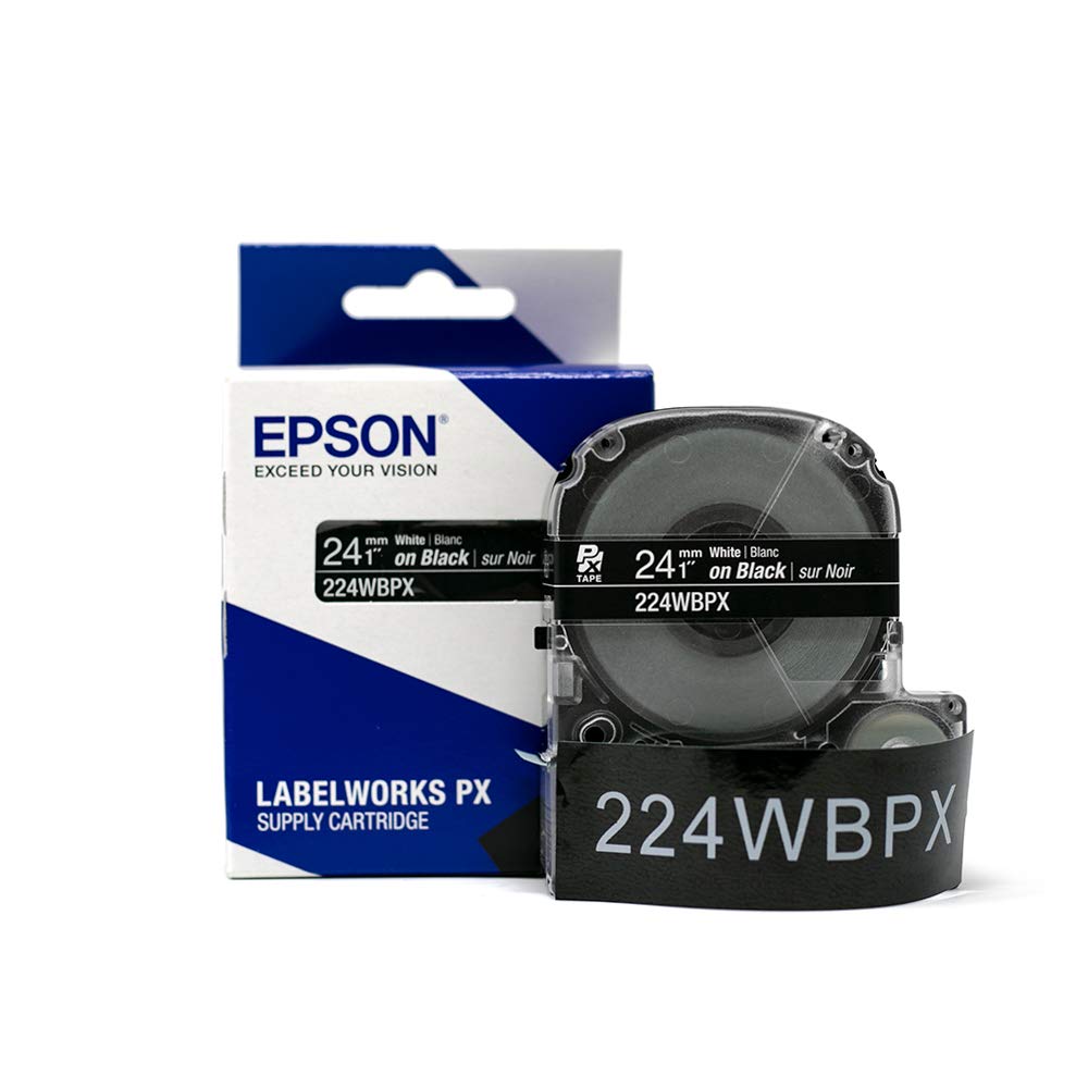 Epson LABELWORKS 224WBPX PET Tape Cartridge - White on Black Industrial Label Maker Tape - 1