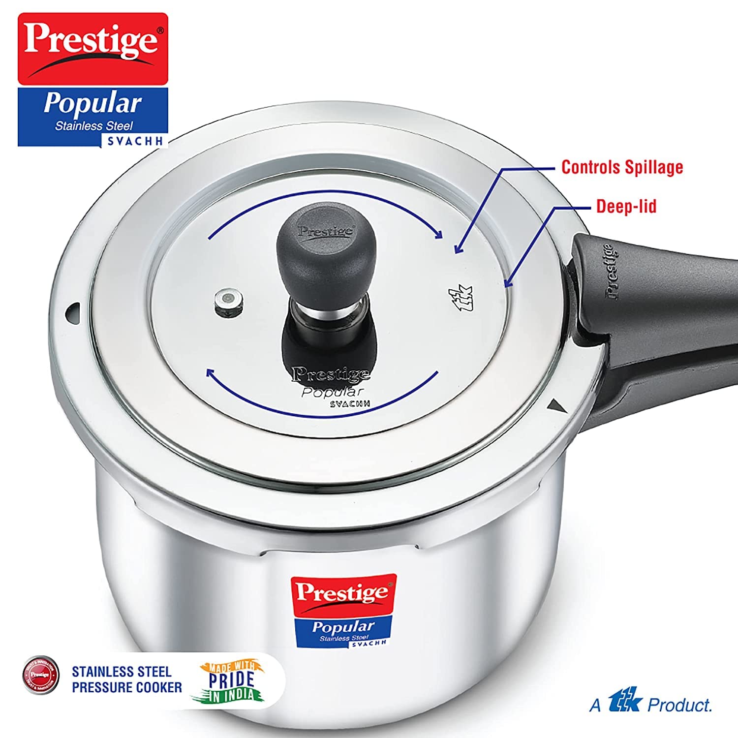 Prestige Svachh 2L Stainless Steel Pressure Cooker - Fast & Safe Cooking for Soups, Stews & Rice | Ideal for Home & Kitchen Use