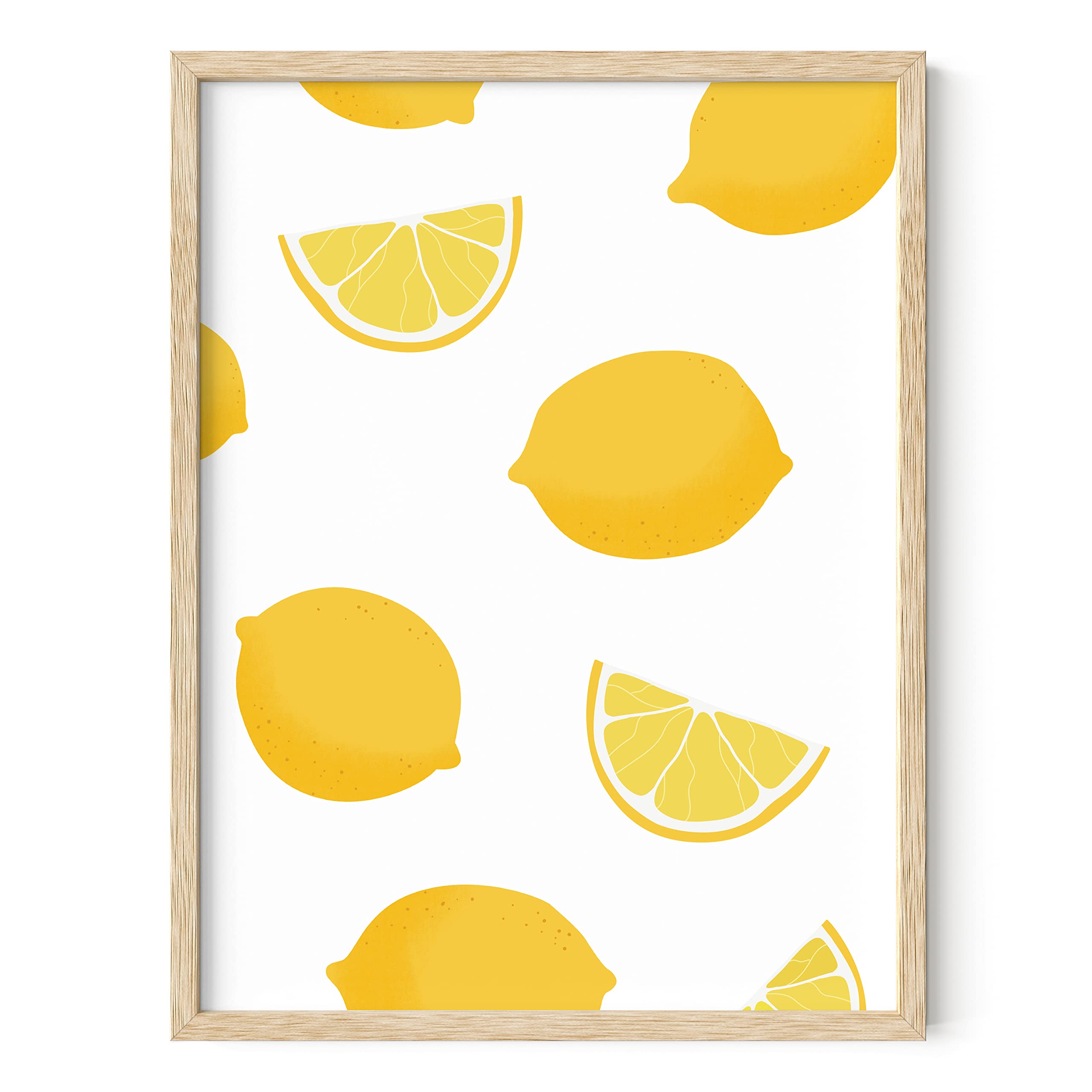 HAUS AND HUES Lemon Art Print - Vibrant Lemon Wall Decor, Yellow Fruit Picture for Kitchen, Modern Beige Framed Poster 12x16 - Perfect for Farmhouse, Boho & Coastal Home Decor