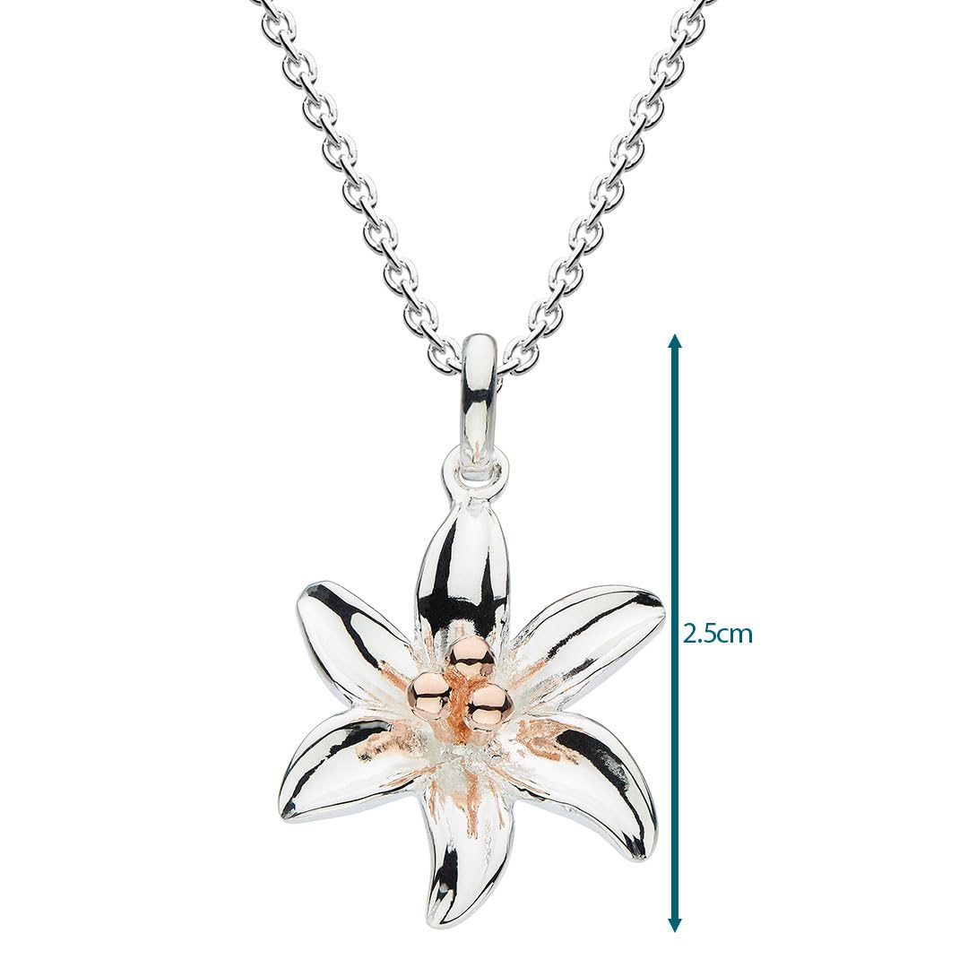 Sterling Silver & Rose Gold Plated Tiger Lily Pendant Necklace - 18