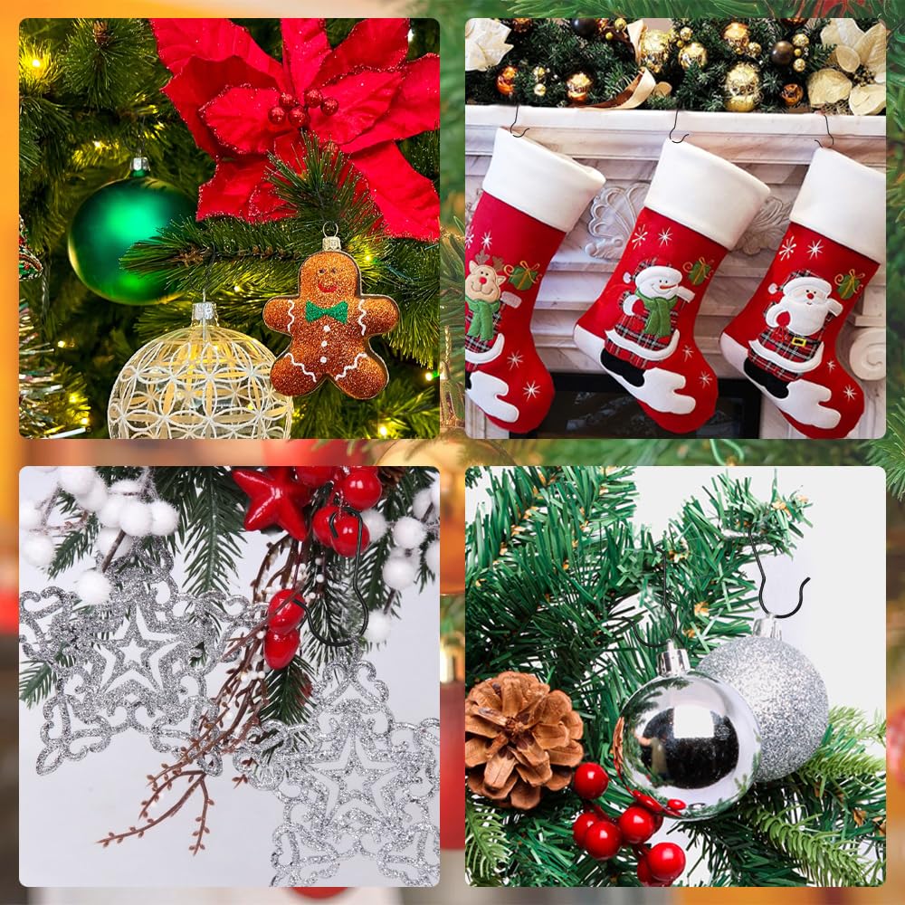 100PCS Black Christmas Ornament Hooks with Storage Box - Durable Tree Hangers for Holiday Decorations | Perfect for Xmas Tree Decorating, Wreaths & Gift Packaging