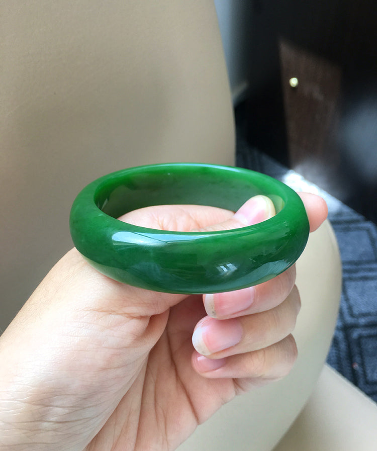 Natural Jade Bangle Bracelet - 56.8mm Inner Diameter Nephrite Jade Bangle (NBE017) - Elegant Gift for Women, Perfect for Weddings & Special Occasions