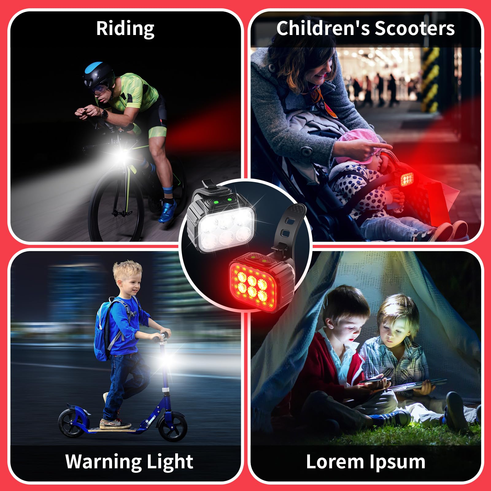 Rechargeable Bike Light Set - Super Bright LED Headlight & Taillight for Mountain Bikes | Waterproof Bicycle Front & Rear Safety Lights | Perfect for Night Cycling, Commuting & Trail Riding
