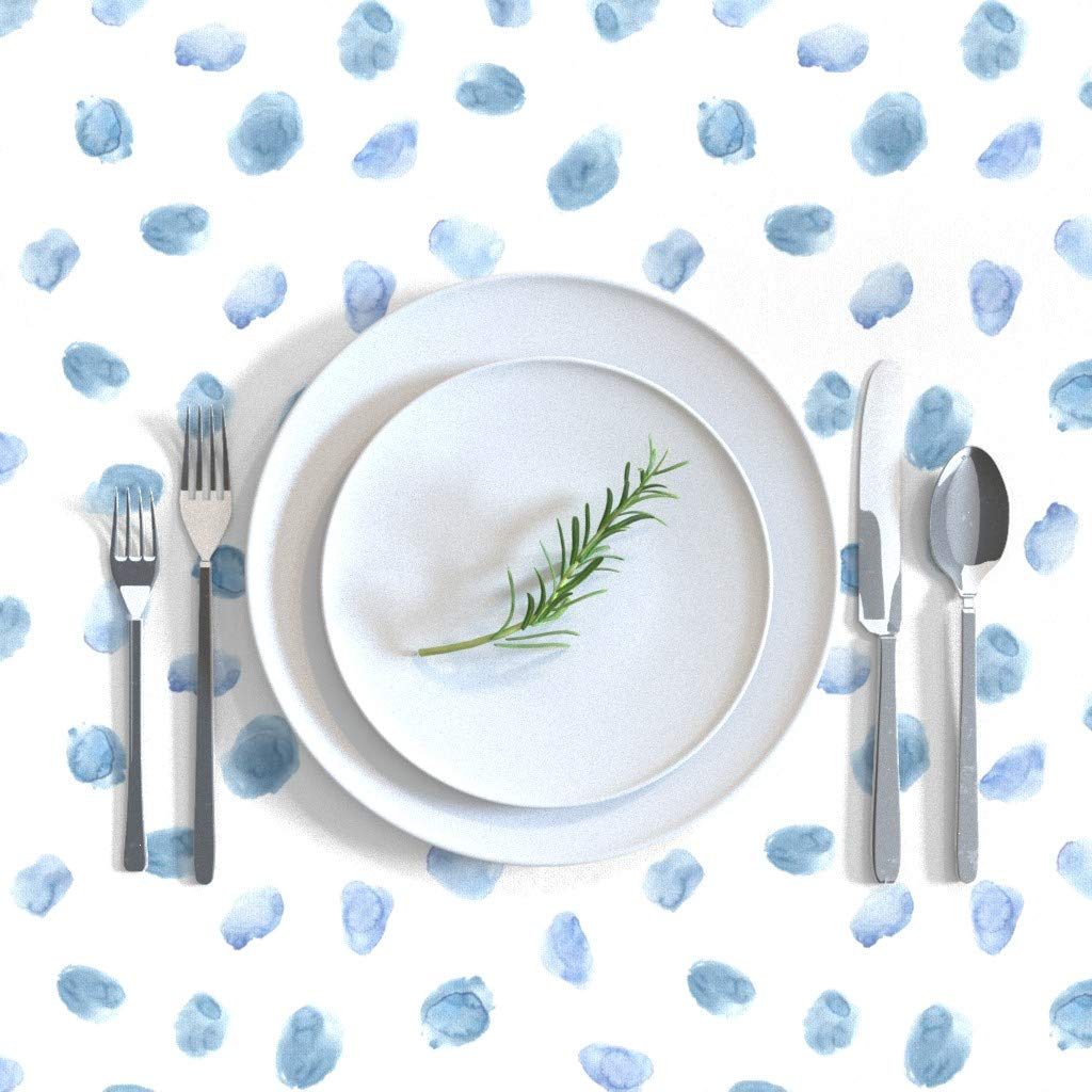 Custom Baby Blue Watercolor Painted Dots Cotton Sateen Tablecloth 70