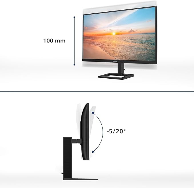 Philips 27E1N1900AE 27-Inch Ultra HD Monitor - 4K 3840x2160, Height Adjustable, Built-in Speakers, HDR10, 60Hz, 2x HDMI 2.0, USB-C (65W PD), USB Hub - Black | Perfect for Home Office, Gaming & Graphic Design