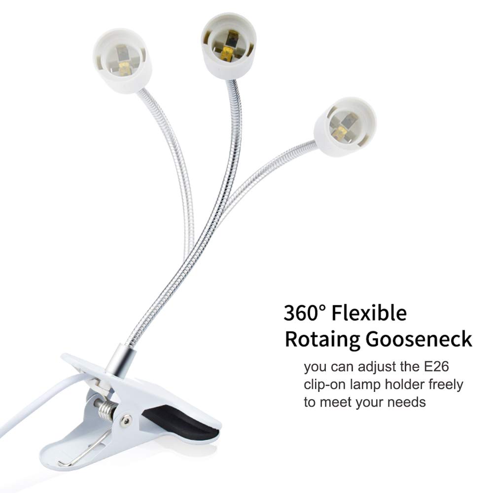 Bonlux Flexible Aluminum Wire Neck Clip Holder with E26 Base & On/Off Switch - Adjustable Light Stand Clamp Lamp for Reptiles, Desk, Grow & Aquarium Lighting (100W Max) - Perfect for Home Office, Reptile Tanks & Indoor Plant Growth
