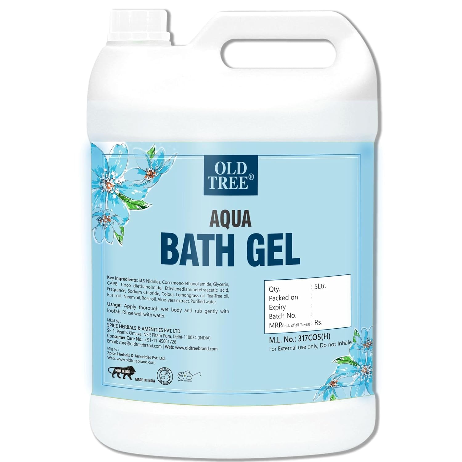O'ld Tree Aqua Body Wash Gel - 169.07 Fl Oz (1.33 Gallons) Refillable Moisturizing Shower Gel for Dry Skin - Hotel Amenities, Guest House, Hospital & Wedding Venue Supplies - Perfect for Spa, Gym & Luxury Bathroom Use