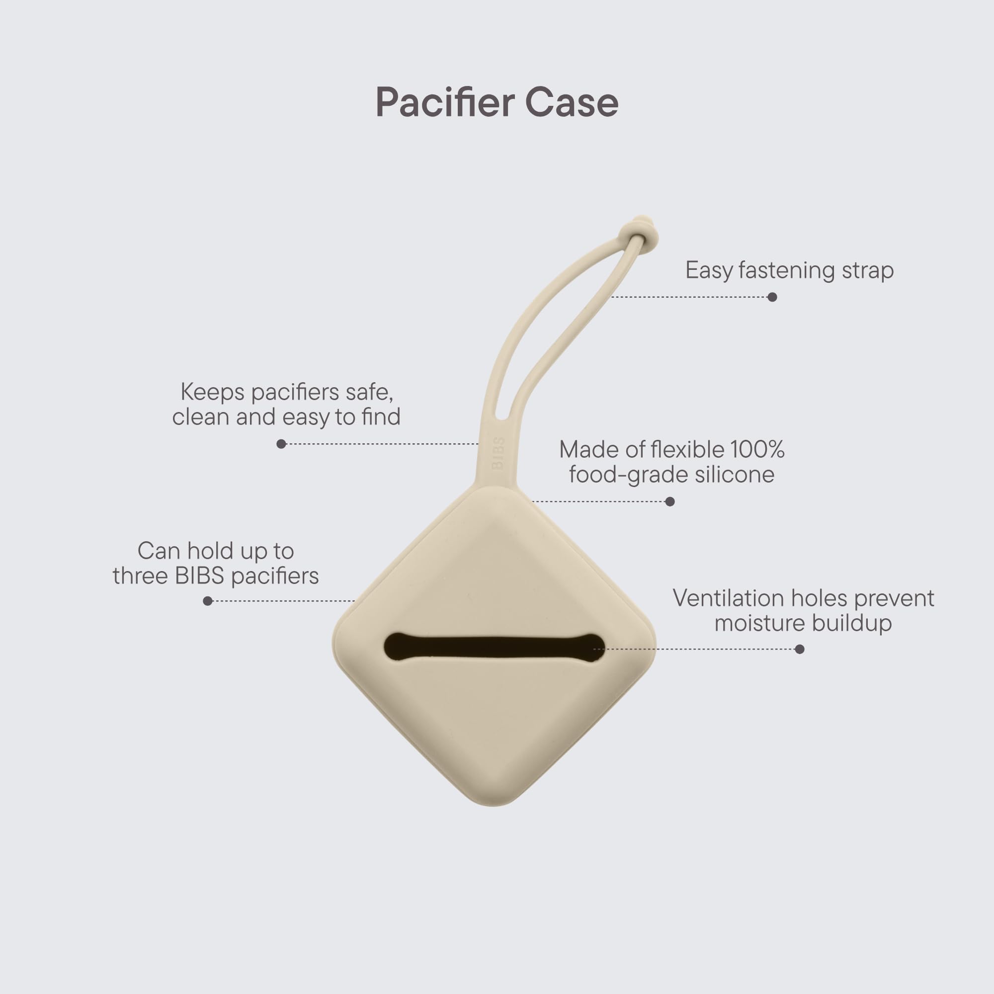 BIBS Pacifier Case with Loop - Holds 3 Pacifiers, 100% BPA-Free, Made in Denmark (Vanilla) - Perfect for Baby Travel, Daycare & On-the-Go Parents