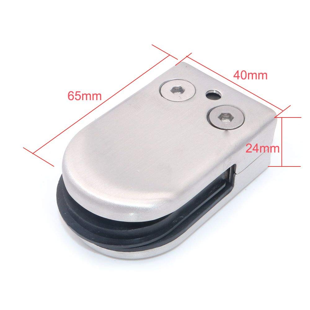 4-Pack 304 Stainless Steel Glass Clamps for 10-12mm Panels - Concave Curved Base Silver Finish | Glass Railing, Shower Door & Table Top Hardware