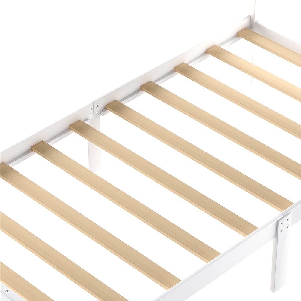 Twin Size Pinewood Platform Bed Frame with Pull-Out Drawers & Headboard - Under-Bed Storage Space - White - Perfect for Guest Room, Bedroom & Small Space Furniture Solutions