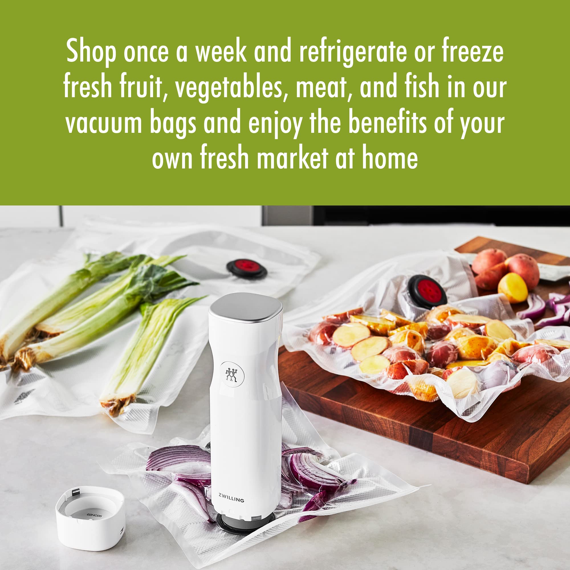 ZWILLING Fresh & Save 4-Piece Vacuum Sealer Starter Set with Reusable Sous Vide Bags | Airtight Food Storage for Meal Prep, Leftovers & Sous Vide Cooking | Perfect for Home Kitchens & Food Preservation