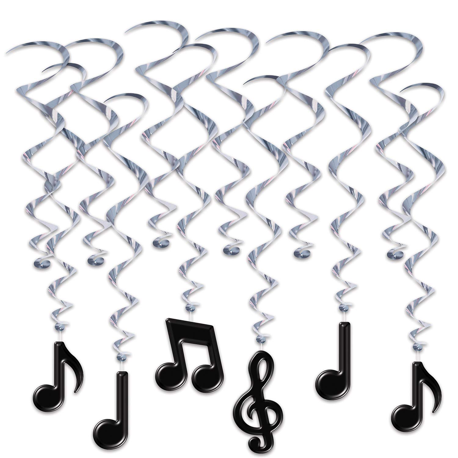 Music Note Party Decorations Bundle - Table Cover, Hanging Swirls, Plates & Napkins for Birthday, Wedding & Themed Events