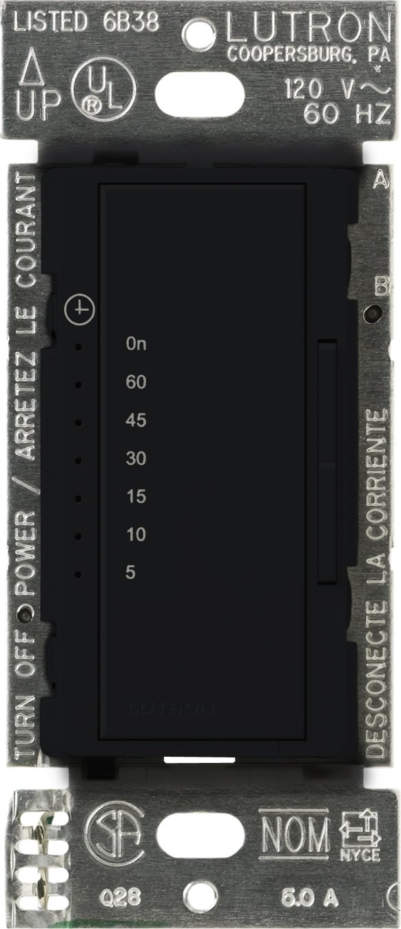 Lutron Maestro Countdown Timer Switch for Fans and Lights - 3A/150W LED Bulb Compatible, Single Pole/Multi-Location, Midnight Finish (MA-T51MN-MN) - Perfect for Bathrooms, Kitchens, and Energy-Efficient Homes