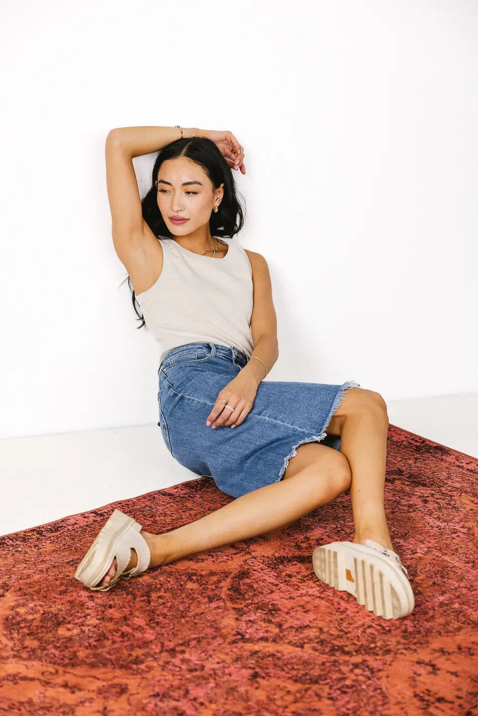 Frida Denim Midi Skirt for Women - High Waisted A-Line Denim Skirt with Pockets | Perfect for Casual Outfits, Date Nights & Summer Fashion
