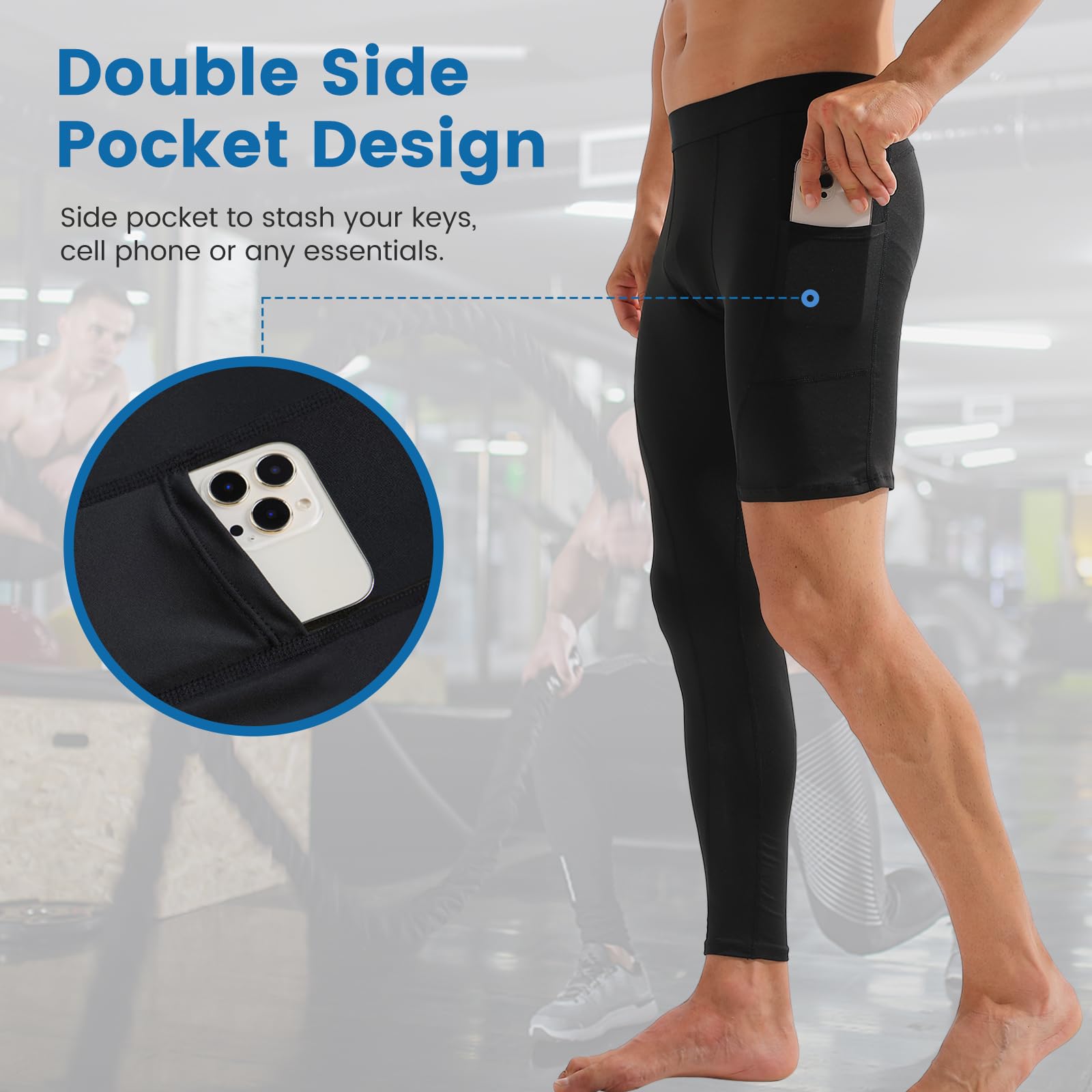2 Pack Men's Compression Pants with Pockets - Breathable Workout Leggings for Basketball, Running & Gym - Moisture Wicking Base Layer for Sports & Active Lifestyle