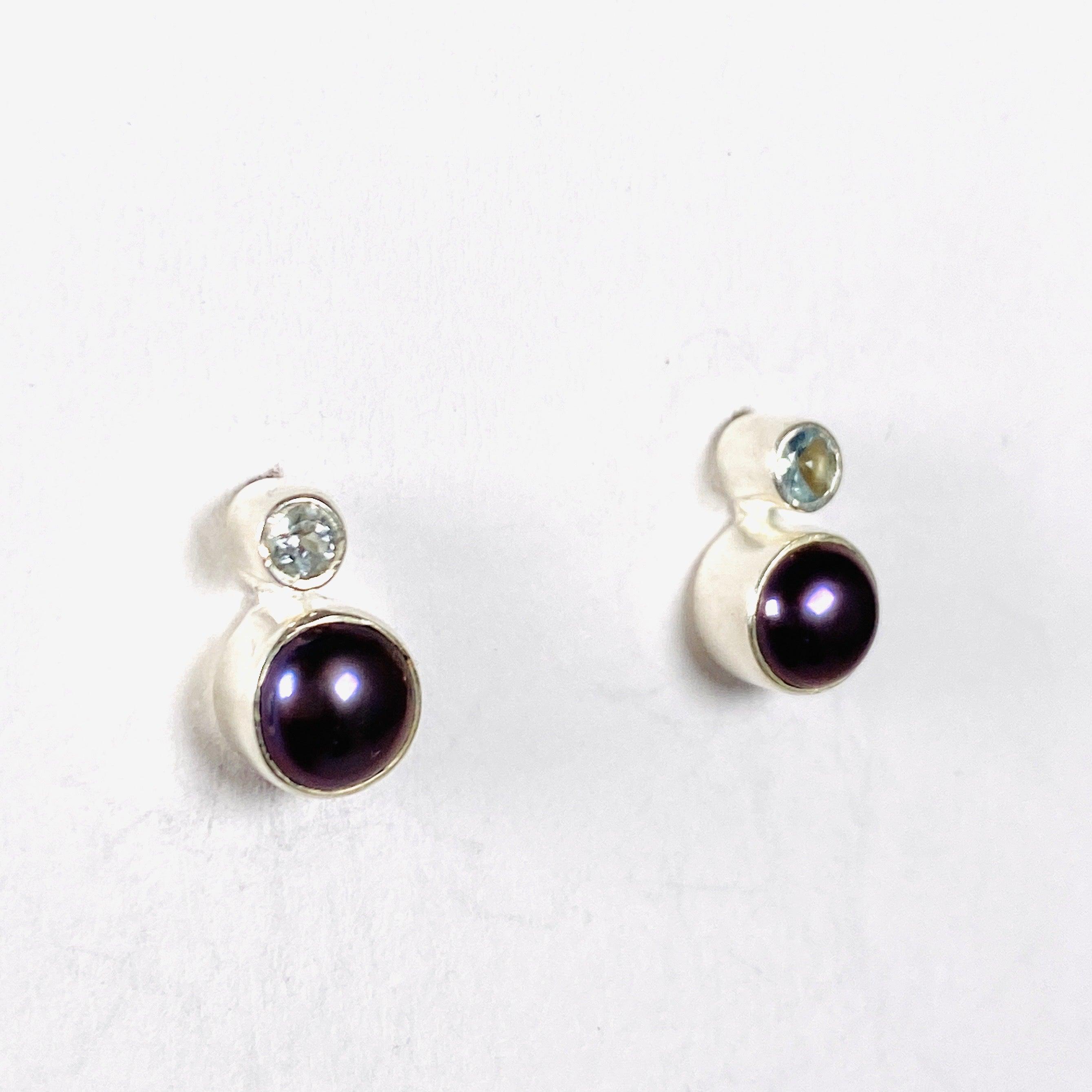 Pearl and Blue Topaz Stud Earrings S259 BTP - Elegant Jewelry for Women, Perfect for Weddings, Parties & Gifts