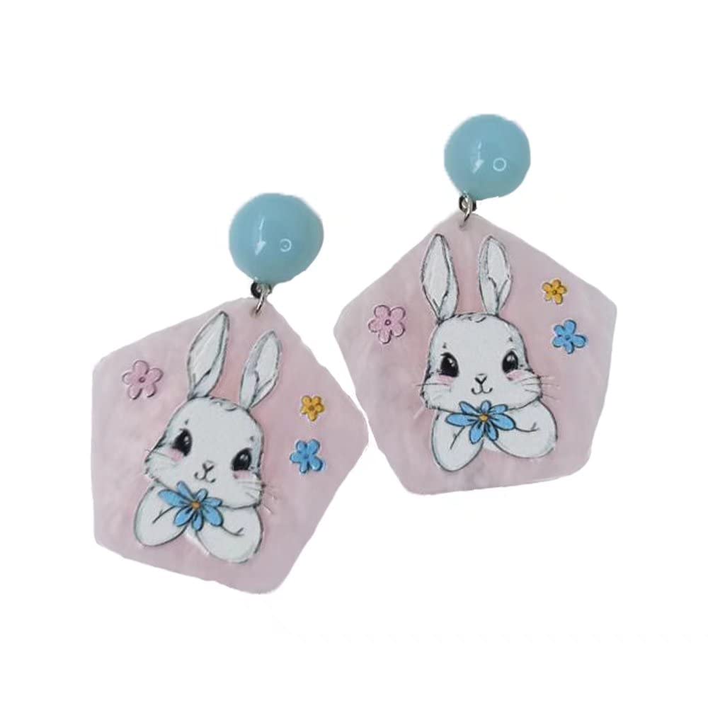 Cute Bunny & Flower Acrylic Dangle Earrings - Easter Rabbit Jewelry for Women & Girls - Perfect Gift for Spring, Easter & Everyday Wear
