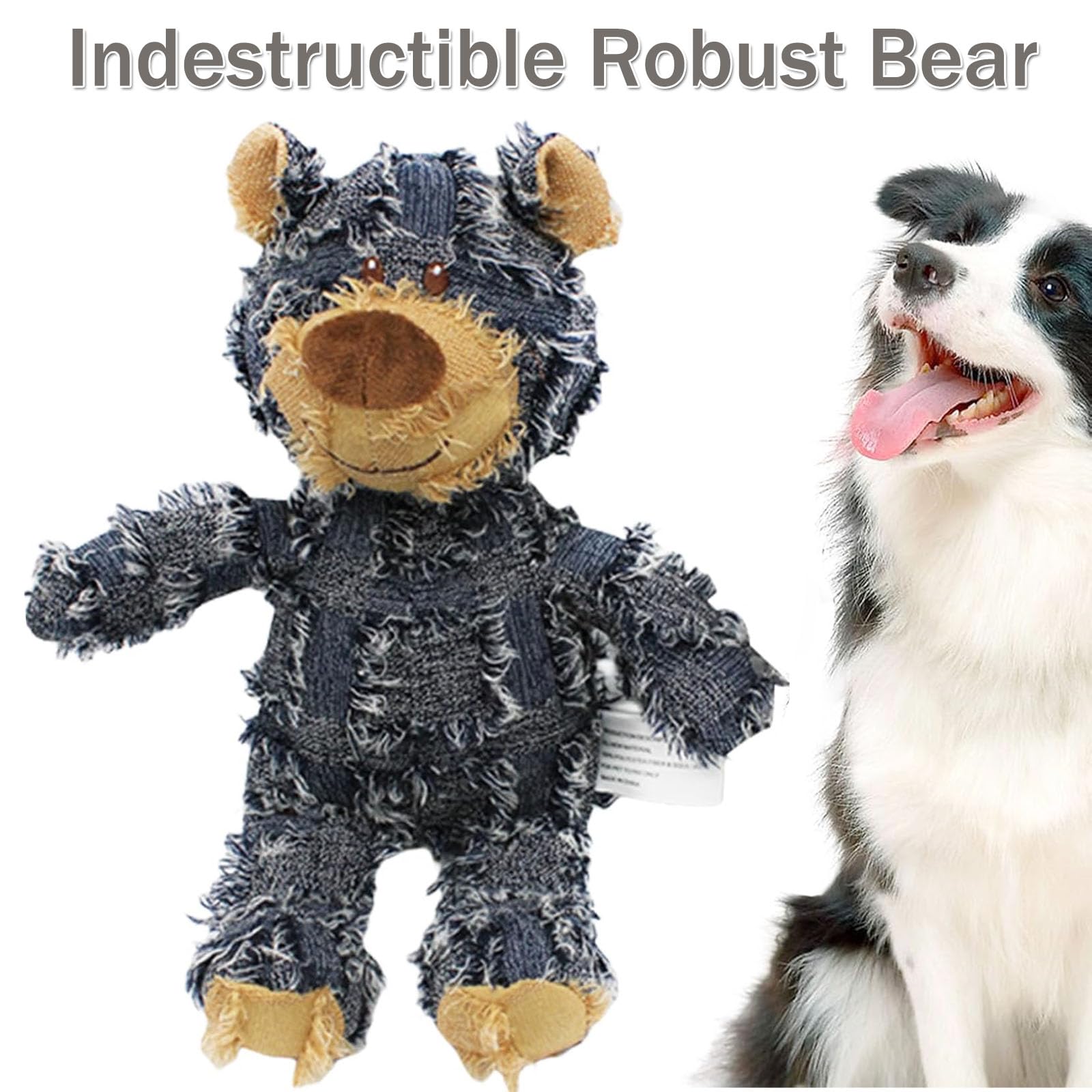 2024 Indestructible Heavy Duty Squeaky Dog Toy - Unbreakable Plush Bear Chew Toy for Aggressive Chewers, Durable Puppy Teething Toy for Large & Small Dogs - Perfect for Playtime, Training & Anxiety Relief (Navy Blue)