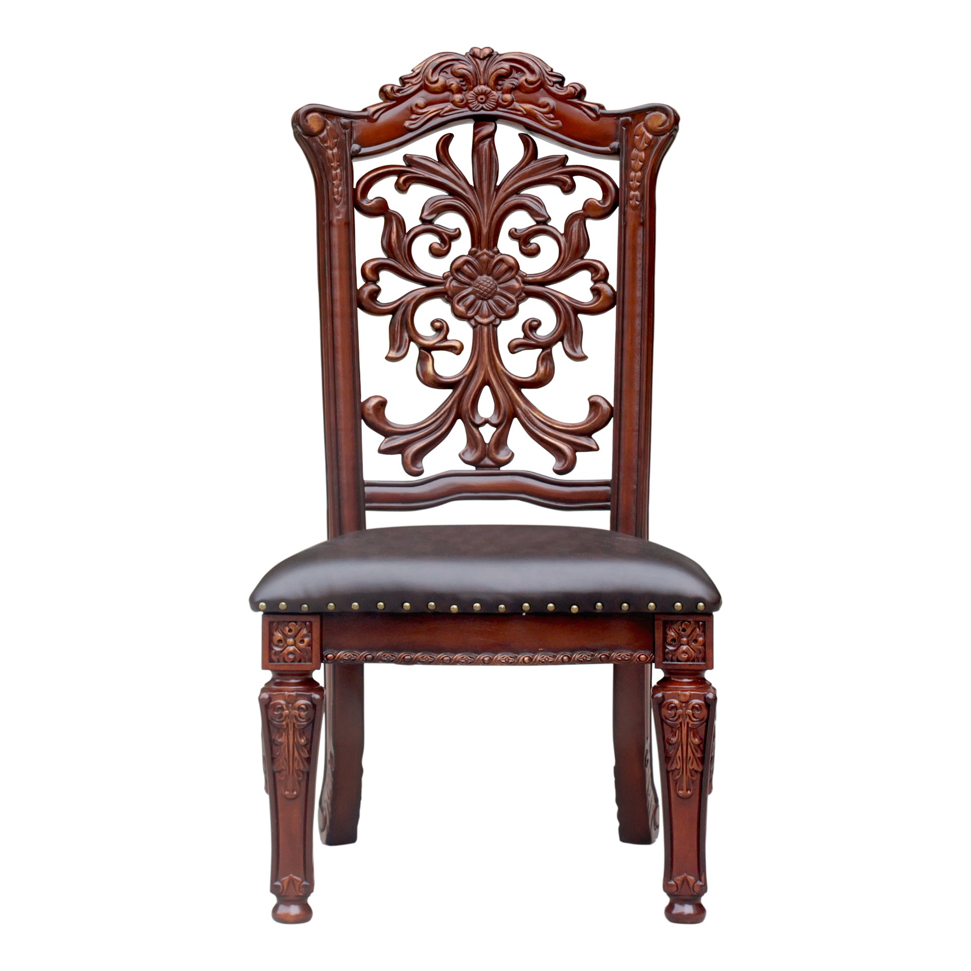 Brown and Cherry Wood Side Chairs with Nailhead Trim - Set of 2 Dining Room Chairs for Kitchen, Dining Table, or Breakfast Nook - Elegant Accent Chairs for Home Decor
