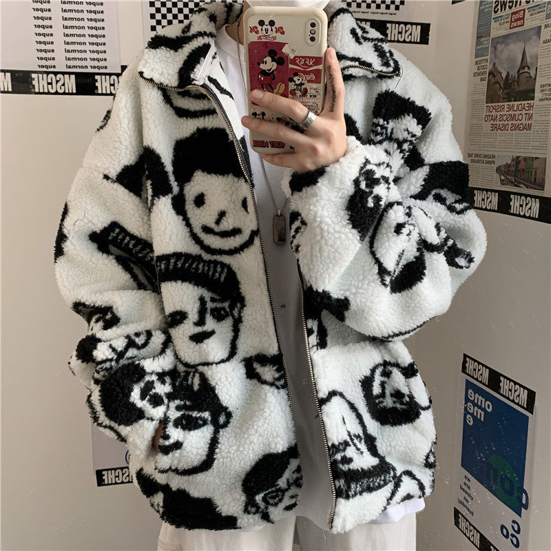 WAKUTA Women's Winter Wool Coat - Stylish Streetwear Jacket with Cute & Funny Print, Casual Loose Fit for Cold Weather | Perfect for Daily Wear, Office & Outdoor Activities