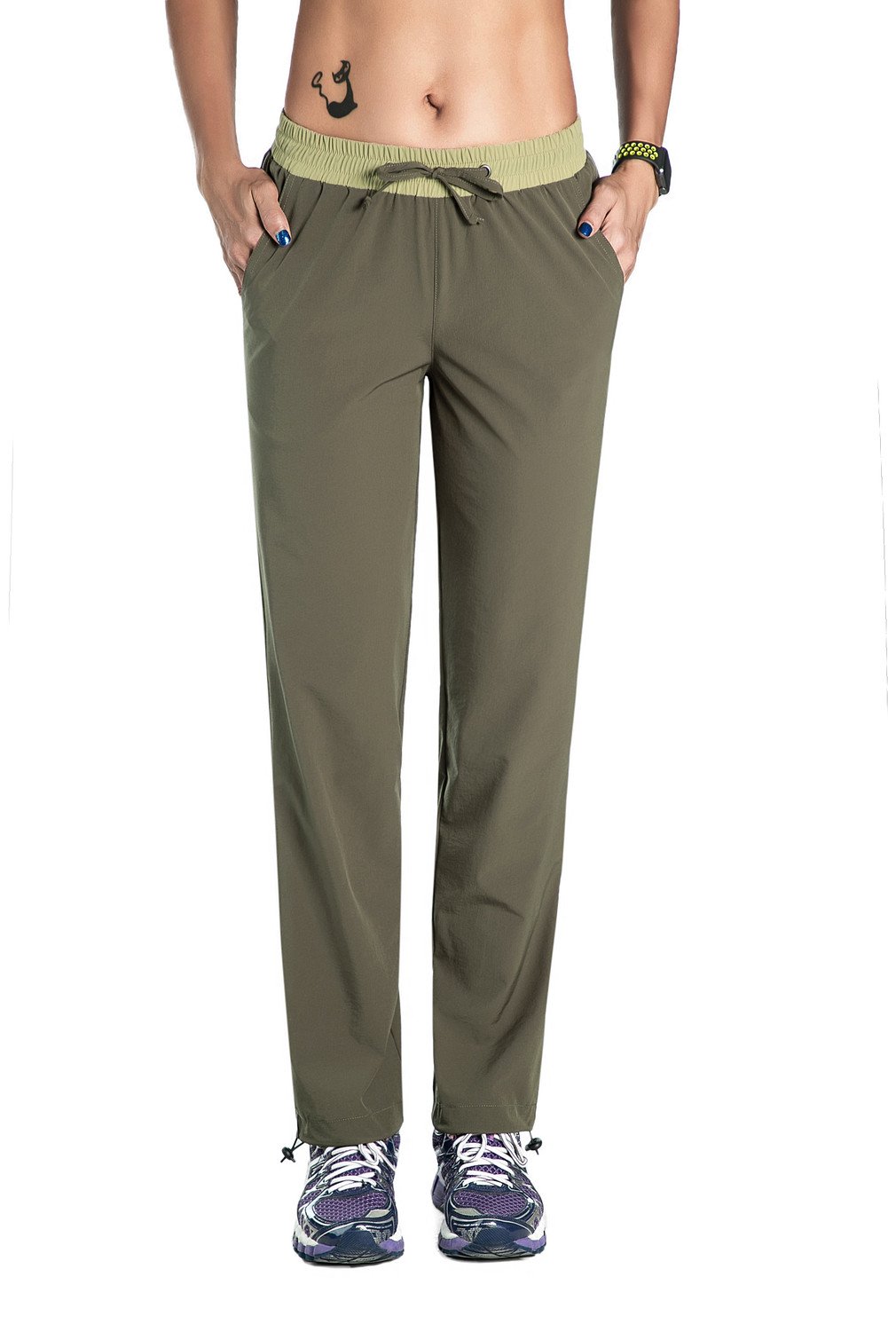 Nonwe Women's Quick-Dry Hiking Pants - Lightweight Elastic Waist Joggers with Drawstring & Pockets - Perfect for Outdoor Adventures, Camping, and Travel