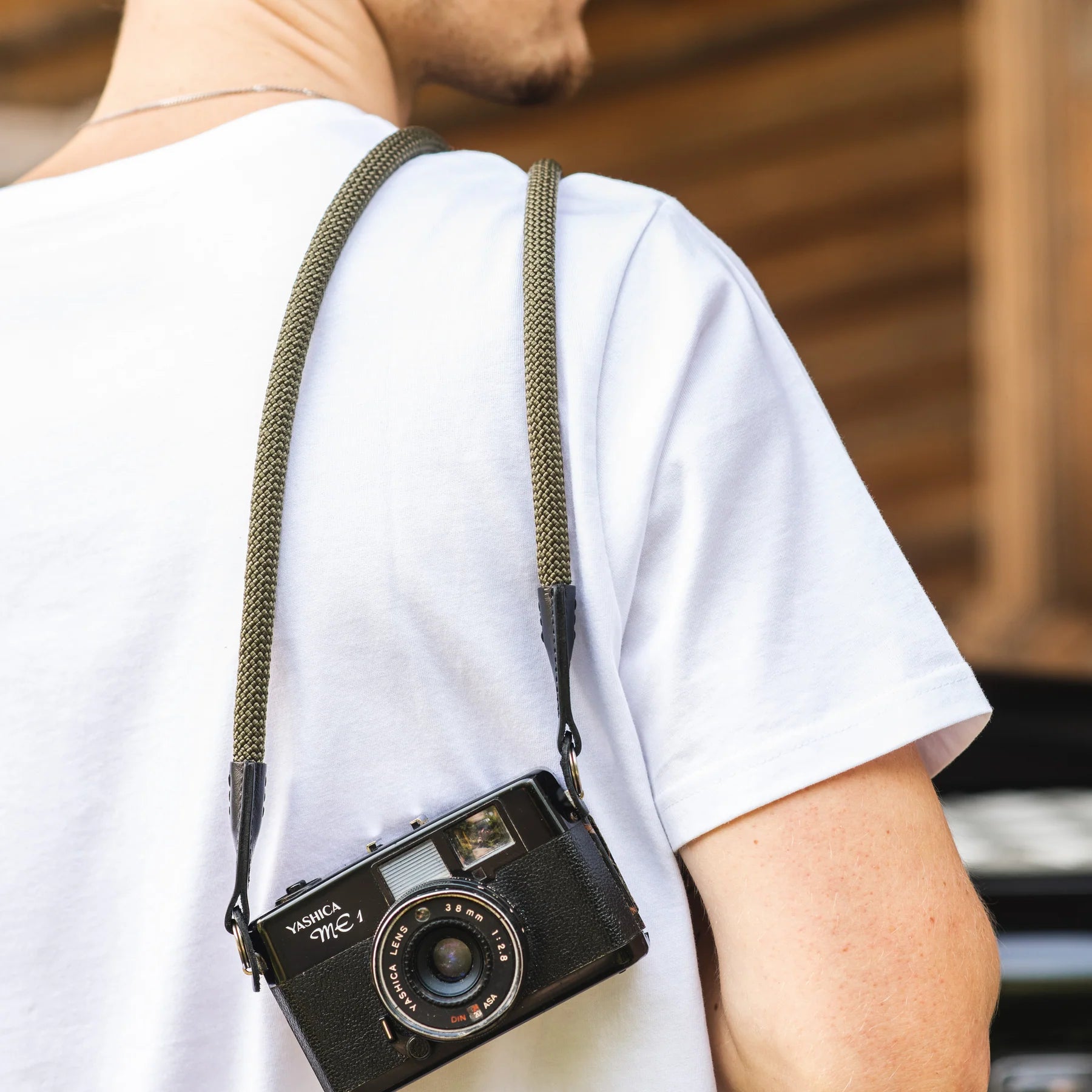 Cooph Rope Camera Strap with Split Ring - 45.3 Inch (115cm) Adjustable Neck Strap for DSLR/Mirrorless Cameras - Durable Army Green Design for Travel & Outdoor Photography