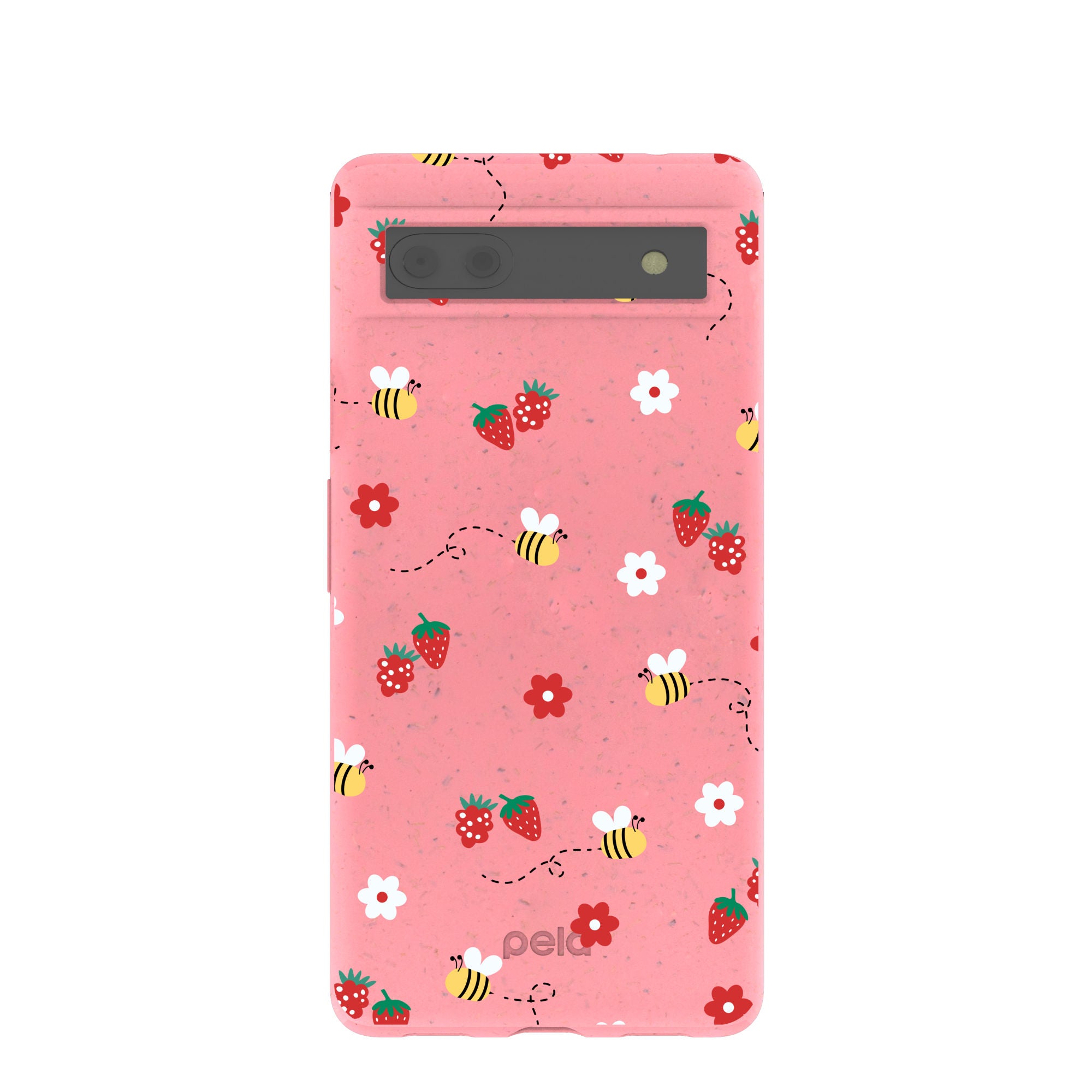 Bubblegum Pink Bees & Berries Google Pixel 6a Case - Cute Floral Phone Cover for Women Girls, Protective Slim Fit Shockproof TPU Bumper - Perfect for Everyday Use, Work, School & Travel