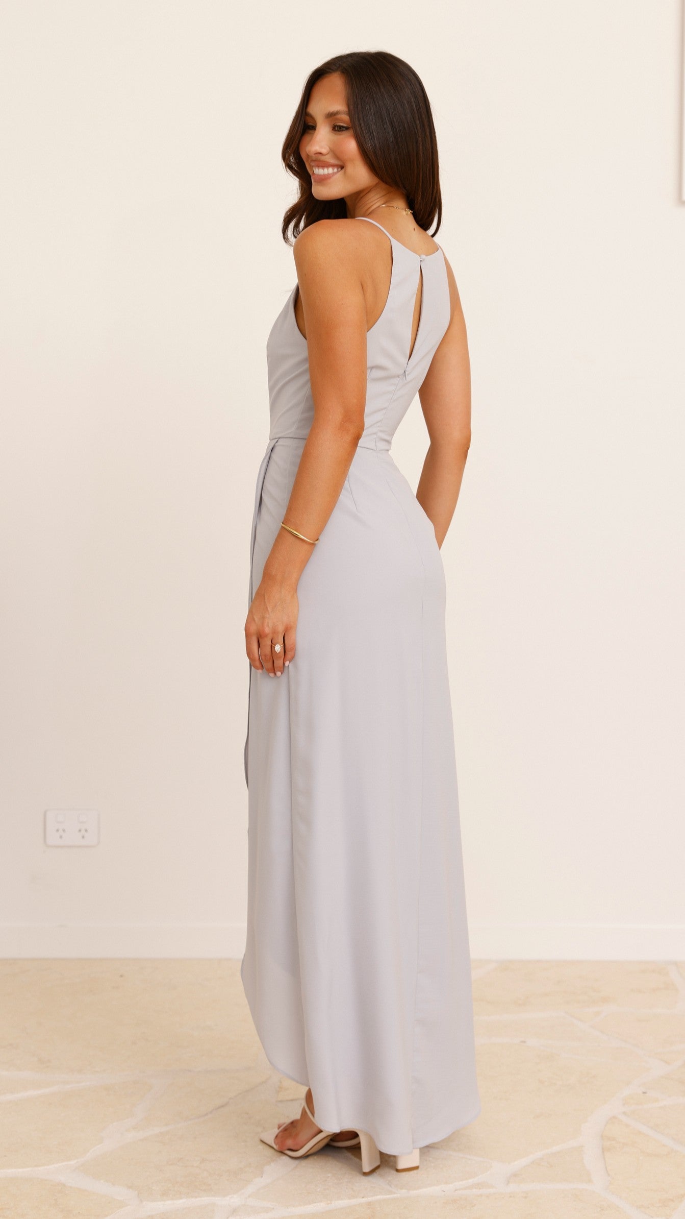 Genevieve Boat Neck Maxi Dress - Light Grey Flowy Summer Dress for Women | Beach Wedding, Vacation & Casual Outfit