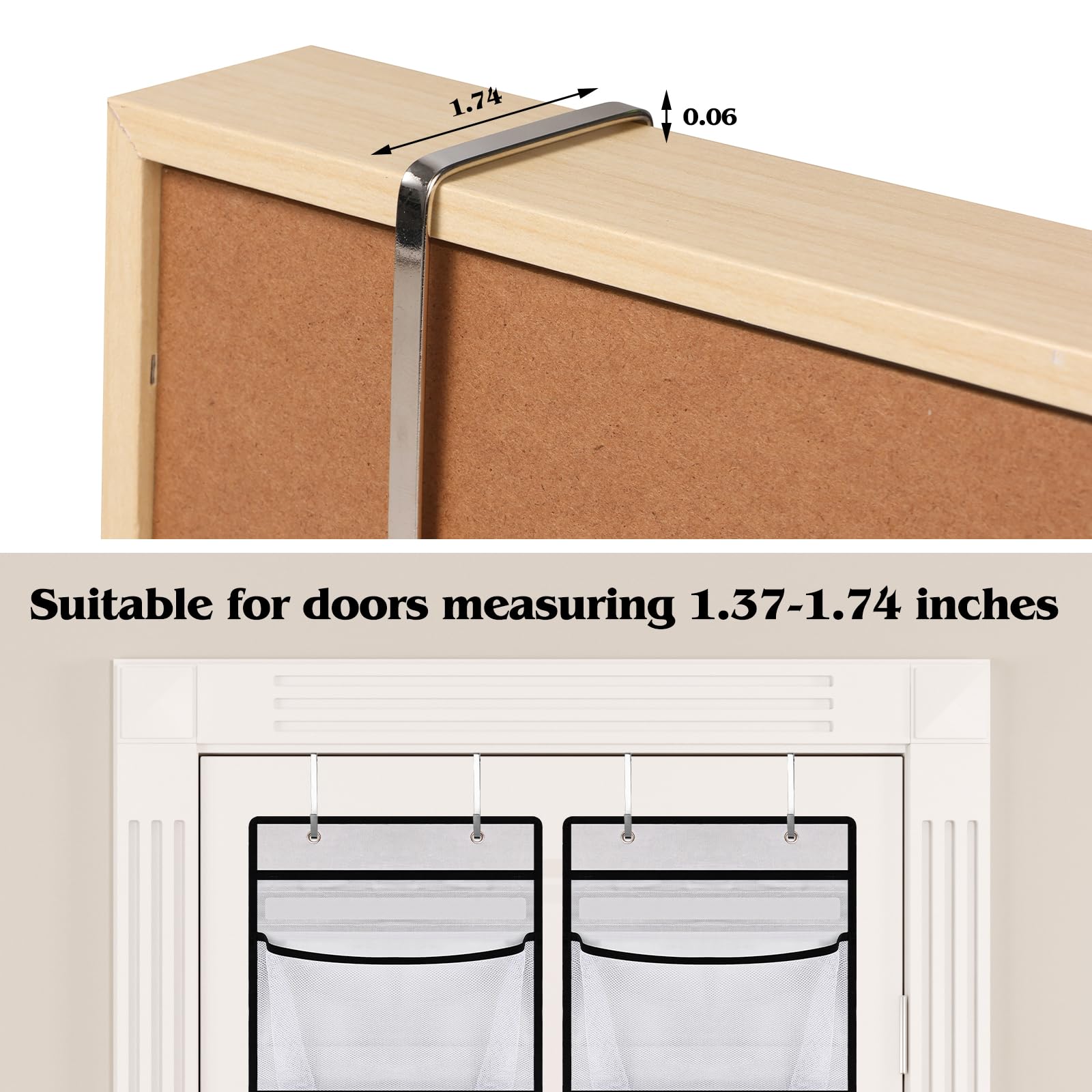 Over the Door Hanging Shelves with 5 Mesh Pockets - 2 Pack Closet Organizer for Bathroom, Bedroom & Closet Storage - Perfect for Weekly Clothes Organization & Space Saving