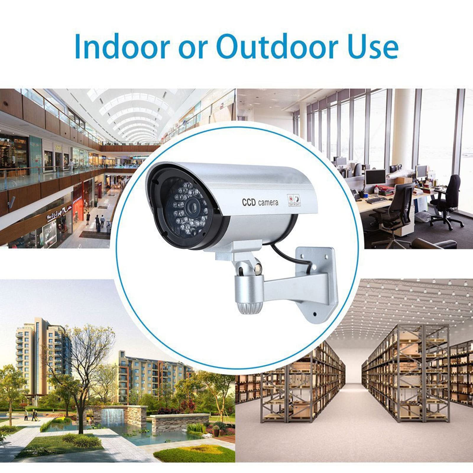Fake Security Camera with Flashing LED - Dummy Surveillance Camera for Indoor & Outdoor Use | Home & Business Theft Deterrent | Perfect for Garage, Yard, and Office Security