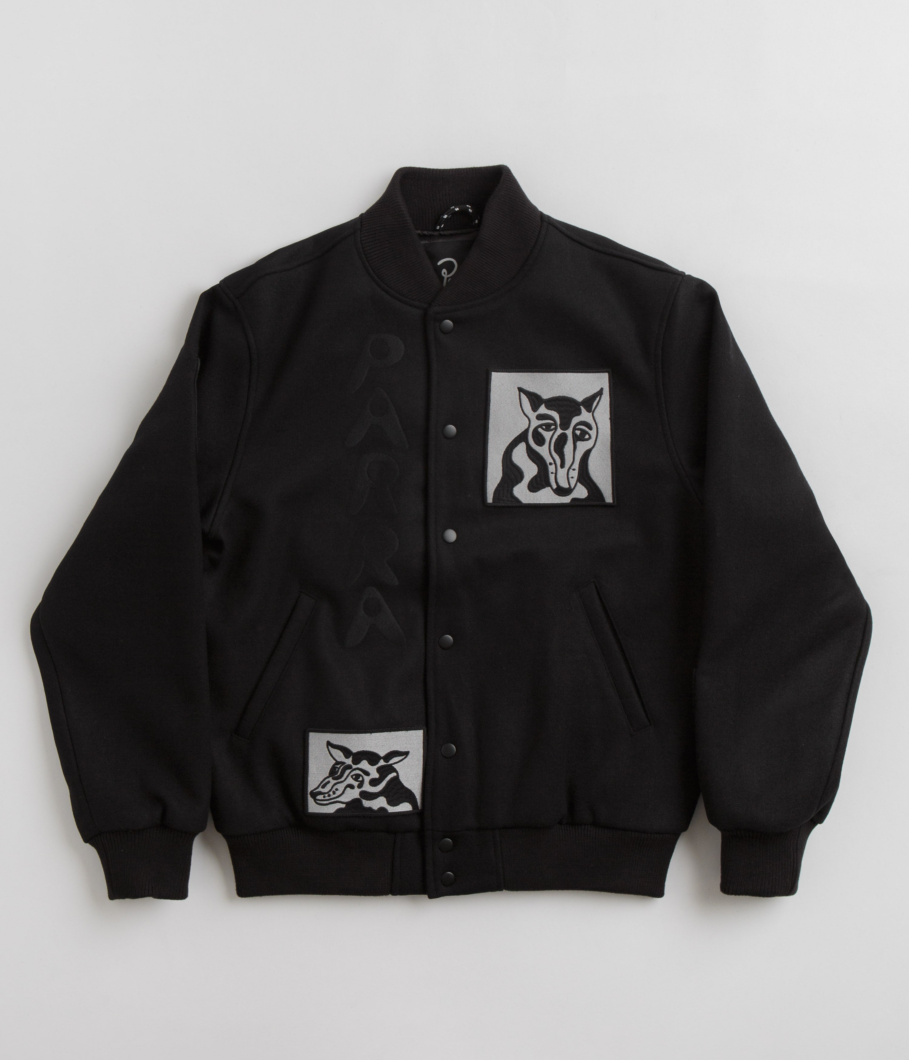 Parra Dog Faced Varsity Jacket - Black | Stylish Men's Baseball Jacket for Streetwear & Casual Outfits