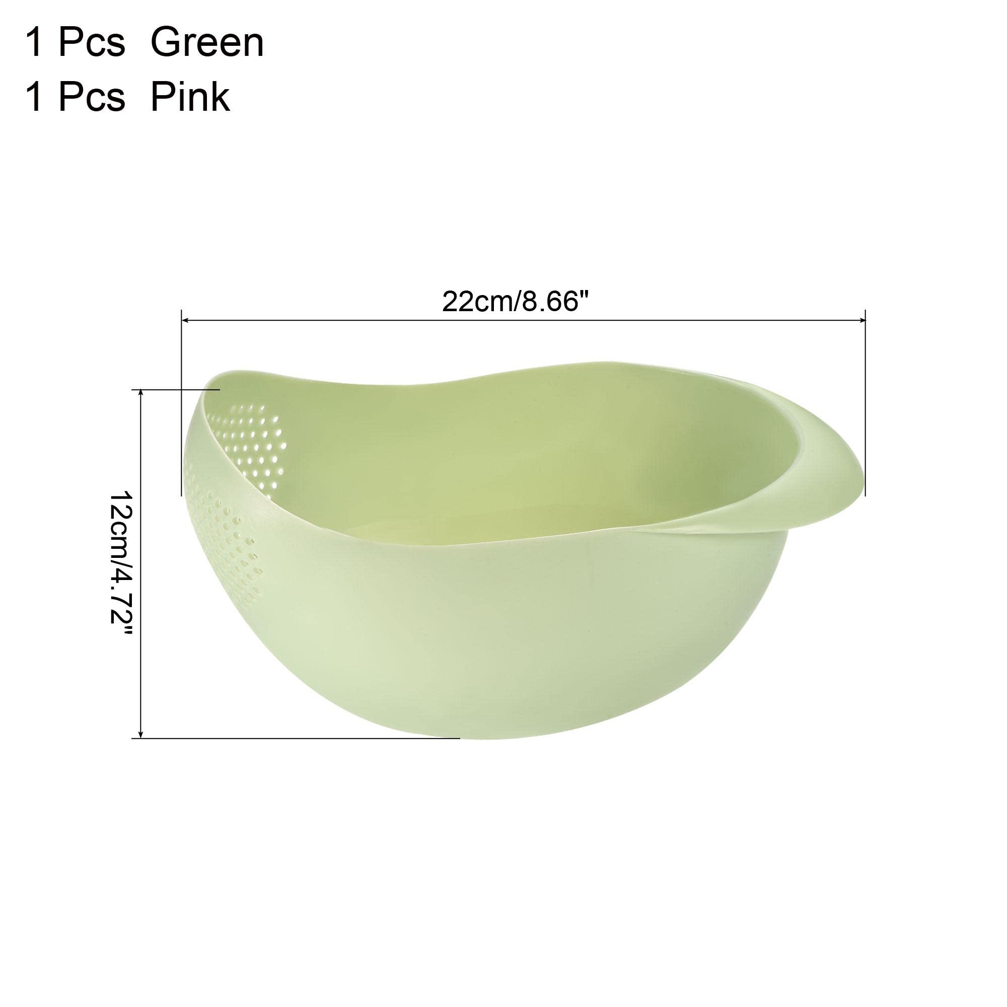 Uxcell 2-Pack Rice Strainer Bowl with Handle, Rice Washing Filter Strainer Basket Colander for Cleaning Vegetables and Fruits - Green & Pink | Perfect for Kitchen, Cooking, Meal Prep, and Healthy Eating