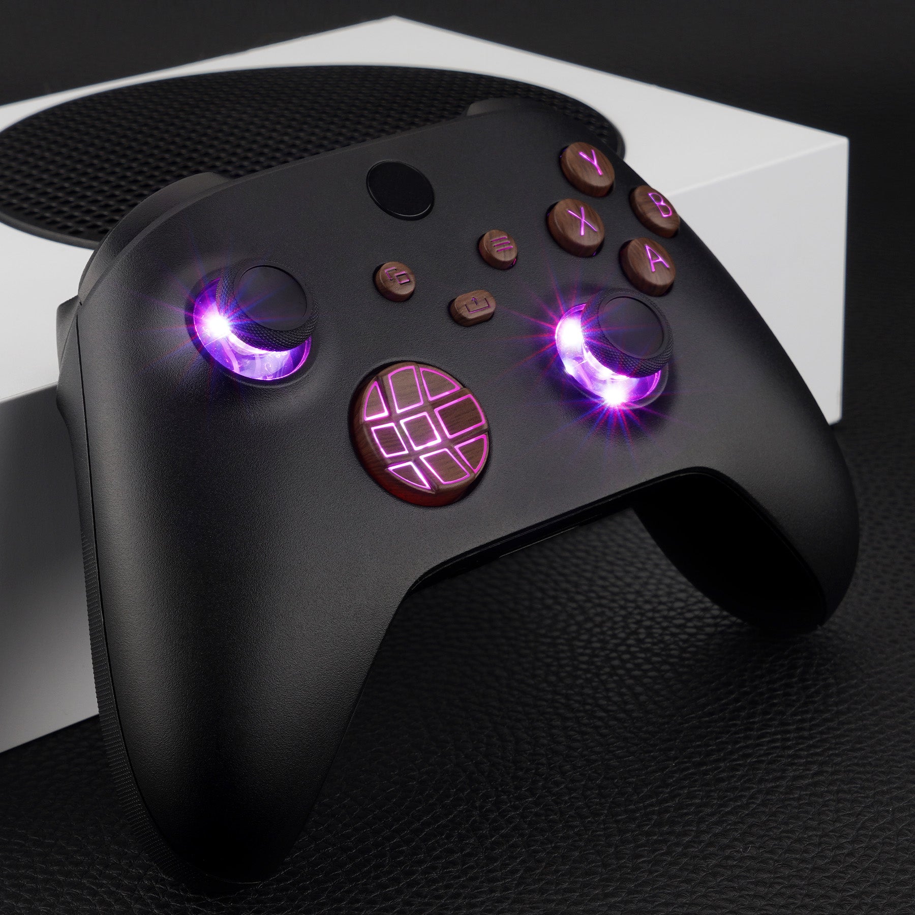 eXtremeRate Multi-Color LED Illuminated Buttons DTF Kit for Xbox Series X & S Controller - Wood Grain Design | Enhance Gaming Experience in Low Light