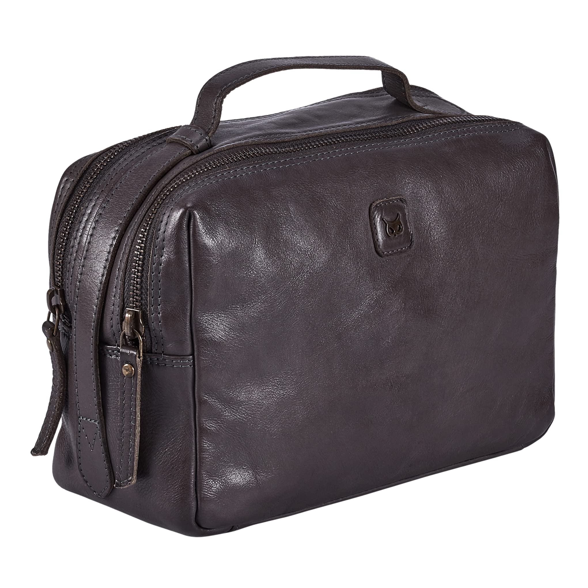 Premium Genuine Leather Toiletry Bag for Men & Women - Double Compartment Travel Shaving Pouch & Cosmetic Organizer | Ideal for Business Trips, Vacations & Gym Essentials (Wise Owl Accessories)