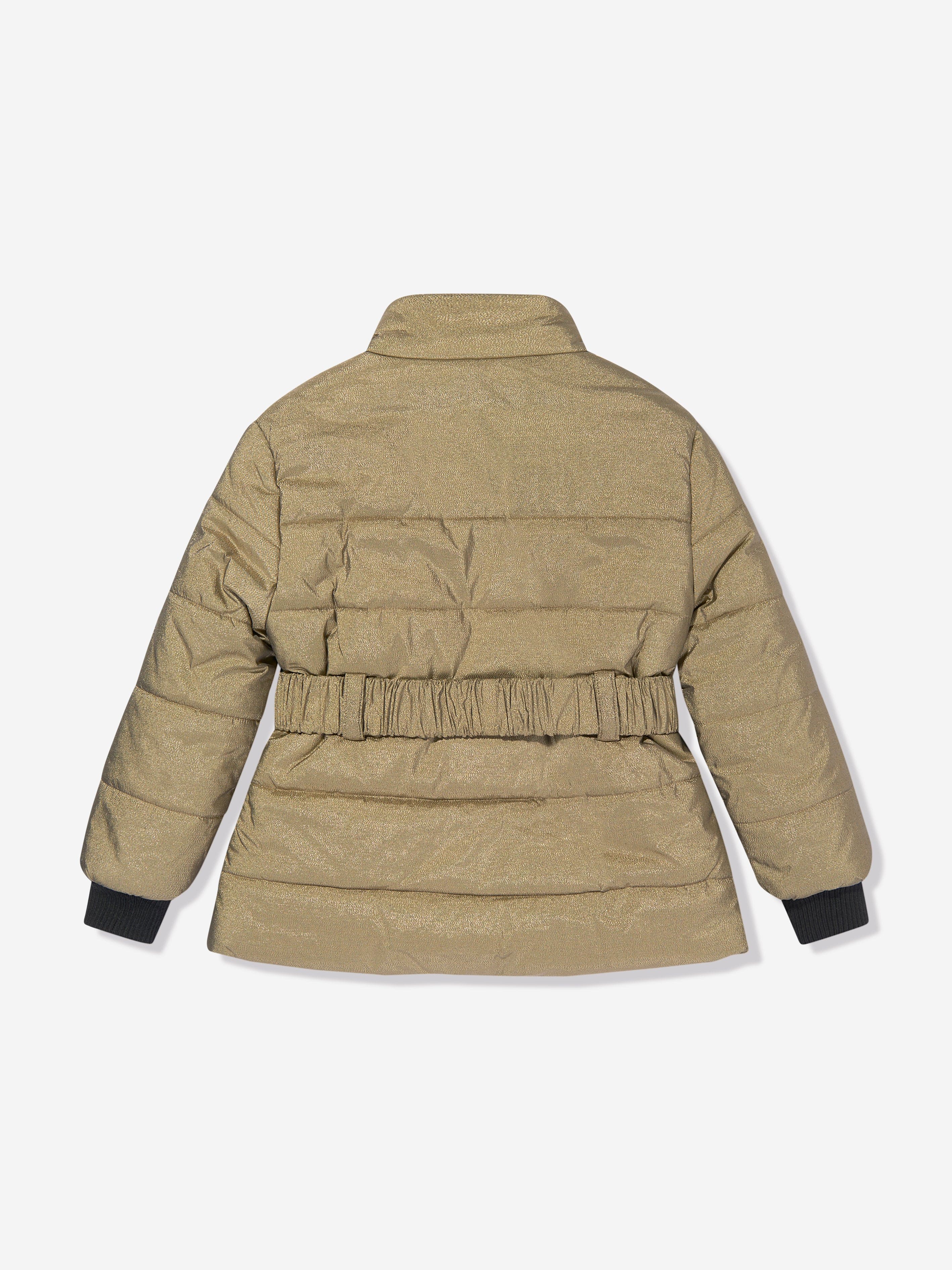 Balmain Girls Gold Puffer Jacket - Warm Winter Coat for Kids, Stylish Outerwear for School & Outdoor Activities