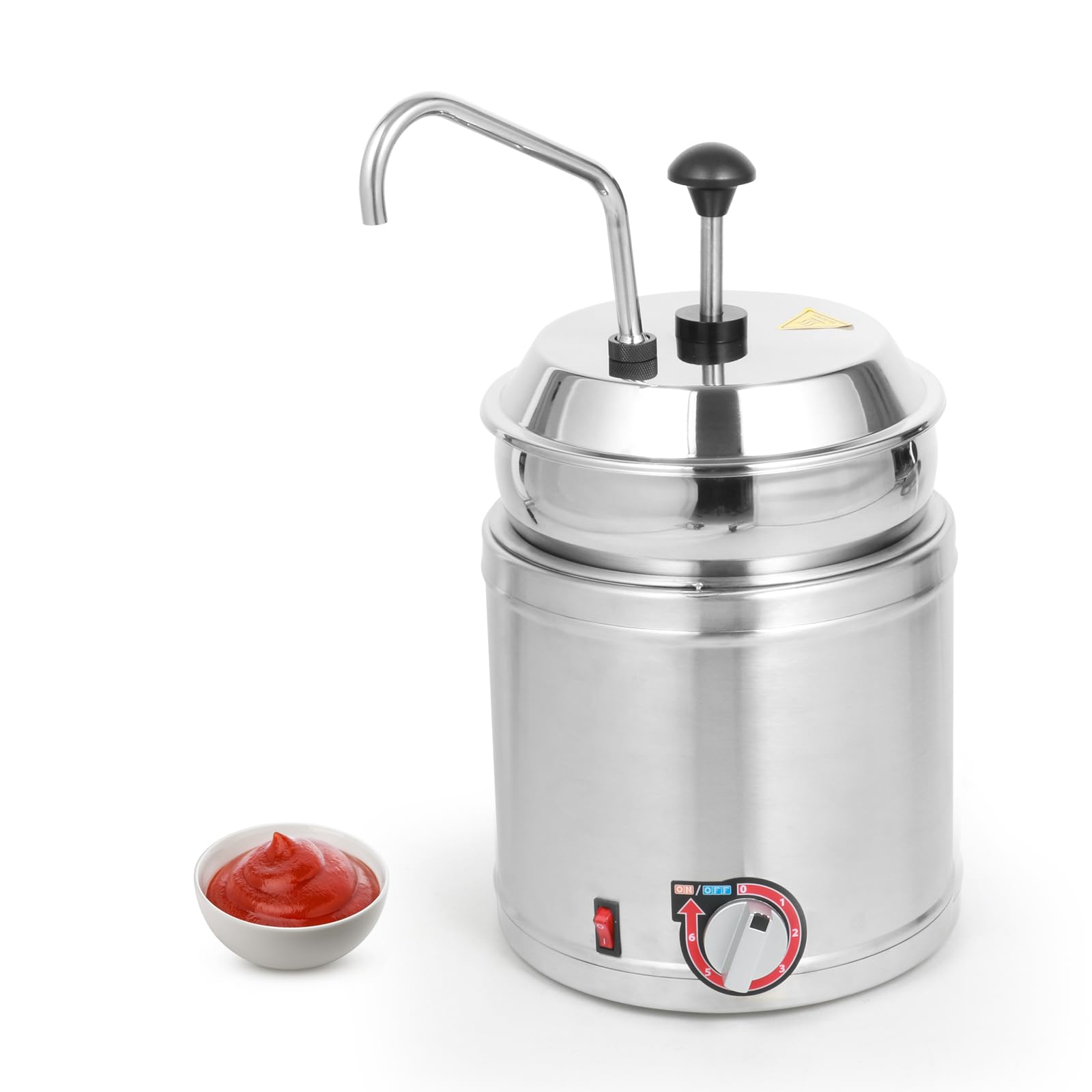 Commercial Electric Hot Fudge Dispenser with Temperature Control - 7QT Round Nacho Cheese Warmer with Stainless Steel Pot & Pump - Perfect for Buffets, Cake Shops, Restaurants & Home Kitchens - 110V/200W - Ideal for Melting Chocolate, Serving Cheese Fondue & Keeping Sauces Warm