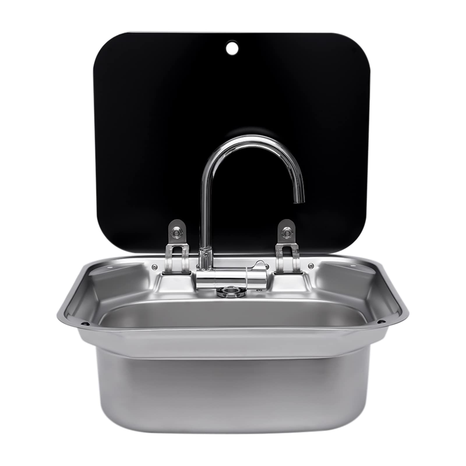 **Stainless Steel RV Sink with Foldable Faucet & Tempered Glass Lid - Compact Hand Wash Basin for Caravan, Boat, Camper Kitchen Accessories | Perfect for Outdoor Cooking & Mobile Living**