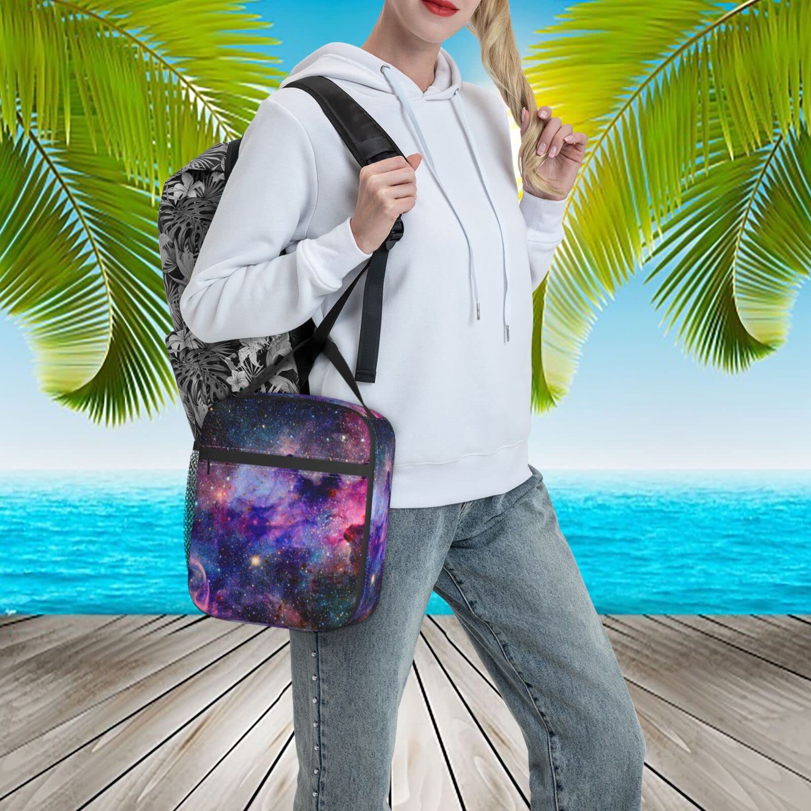 Galaxy Insulated Lunch Box for Women, Men, Girls & Boys - Leakproof Detachable Handle Meal Tote Bag for Work, School & Picnics | Space Themed Reusable Lunch Container