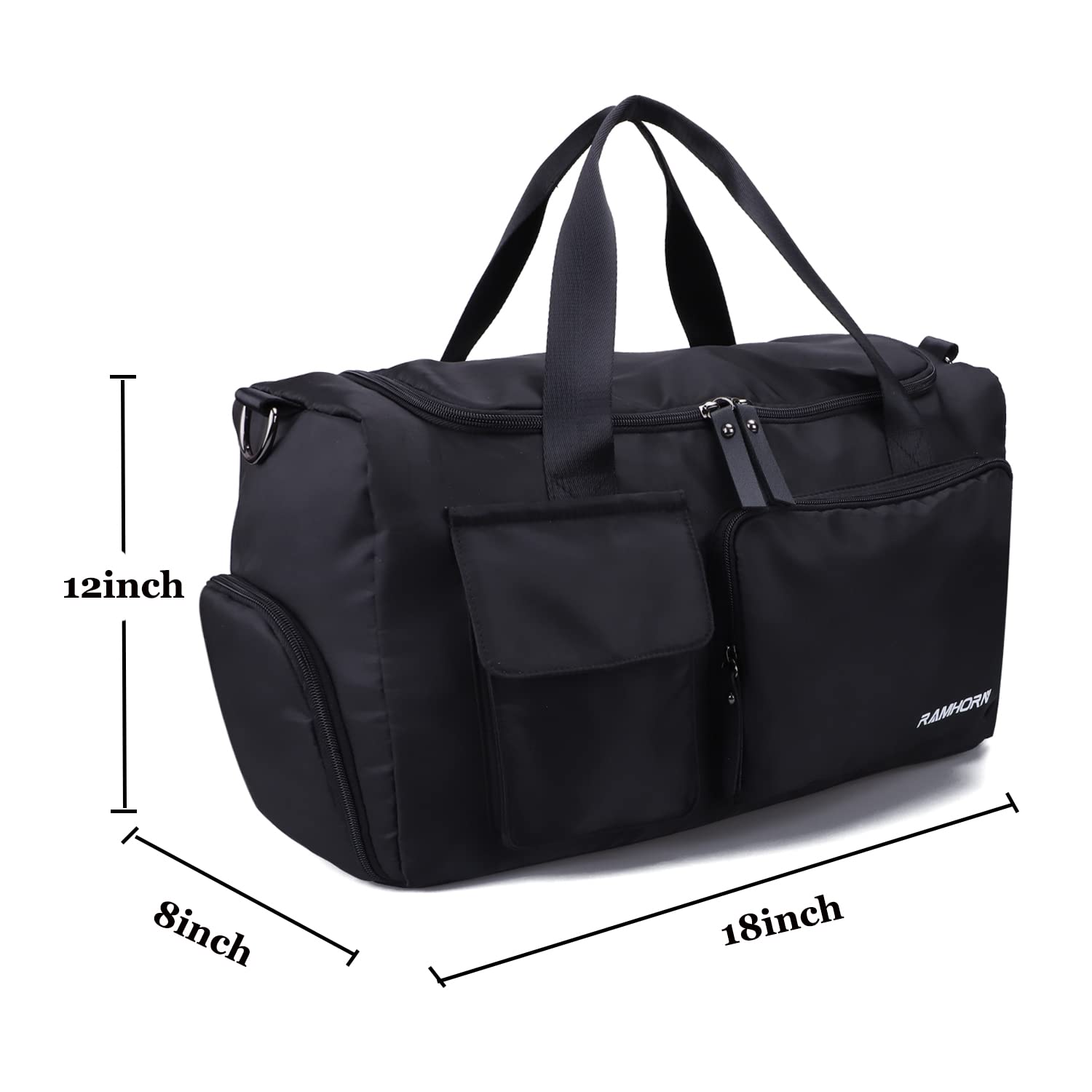 RAMHORN Waterproof Travel Duffel Bag - Gym & Sports Luggage with Wet Pocket & Shoe Compartment - Ideal for Weekend Trips, Workouts & Outdoor Adventures (Black)